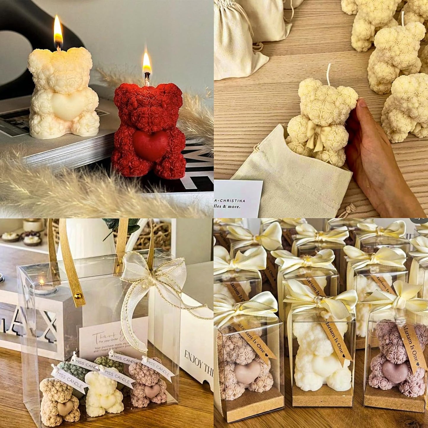 2PCS Rose Bear Silicone Mold,3D Teddy Bear Candle Making Molds,Silicone Epoxy Resin Mould,Ornament for DIY Wax Candle Art Craft Cake Chocolate Home Decor Valentine Gifts Birthday Gift（MINI）