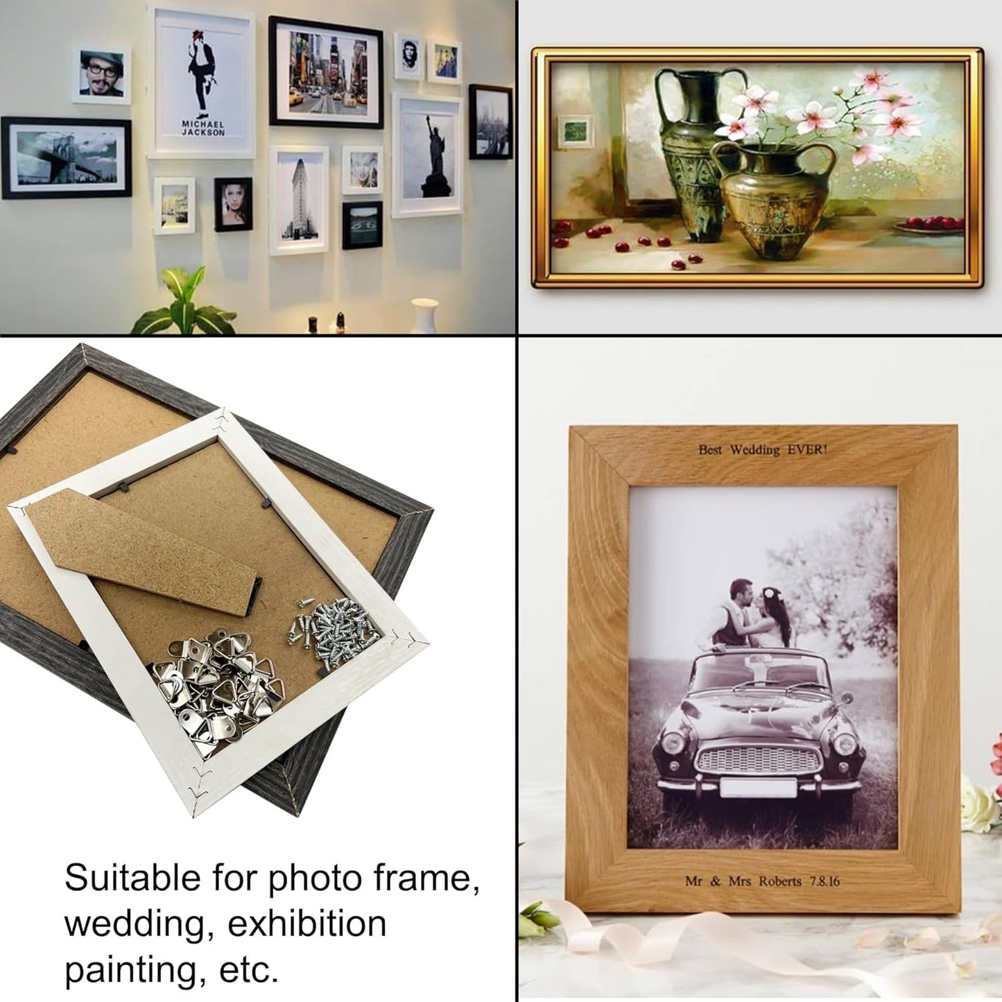 Silver Triangle Ring Picture Hangers (100 Pack) with Screws for Hanging Frames, Paintings, Artwork, Photos on Drywall