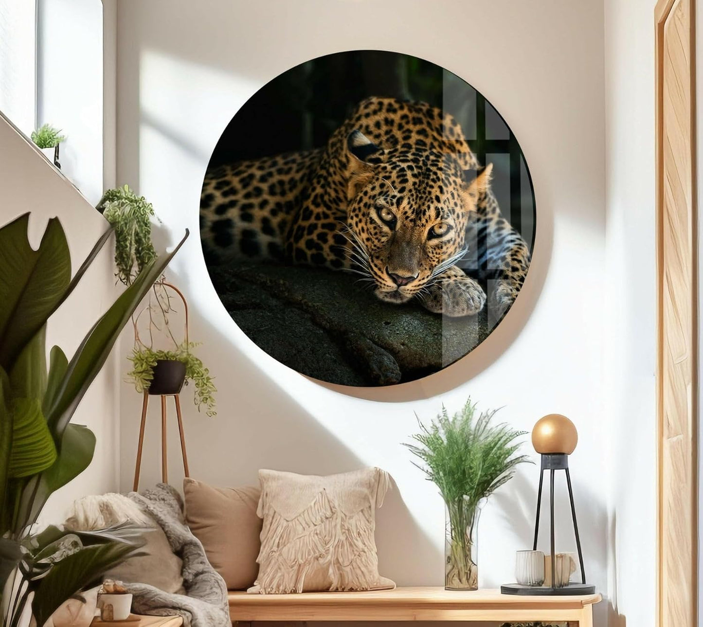 My Photostation.com 35.5Wx30H'' Fierce Leopard Glass Wall ArtTempered Glass Printing Wall Decor Large Wall Art Wall Hangings