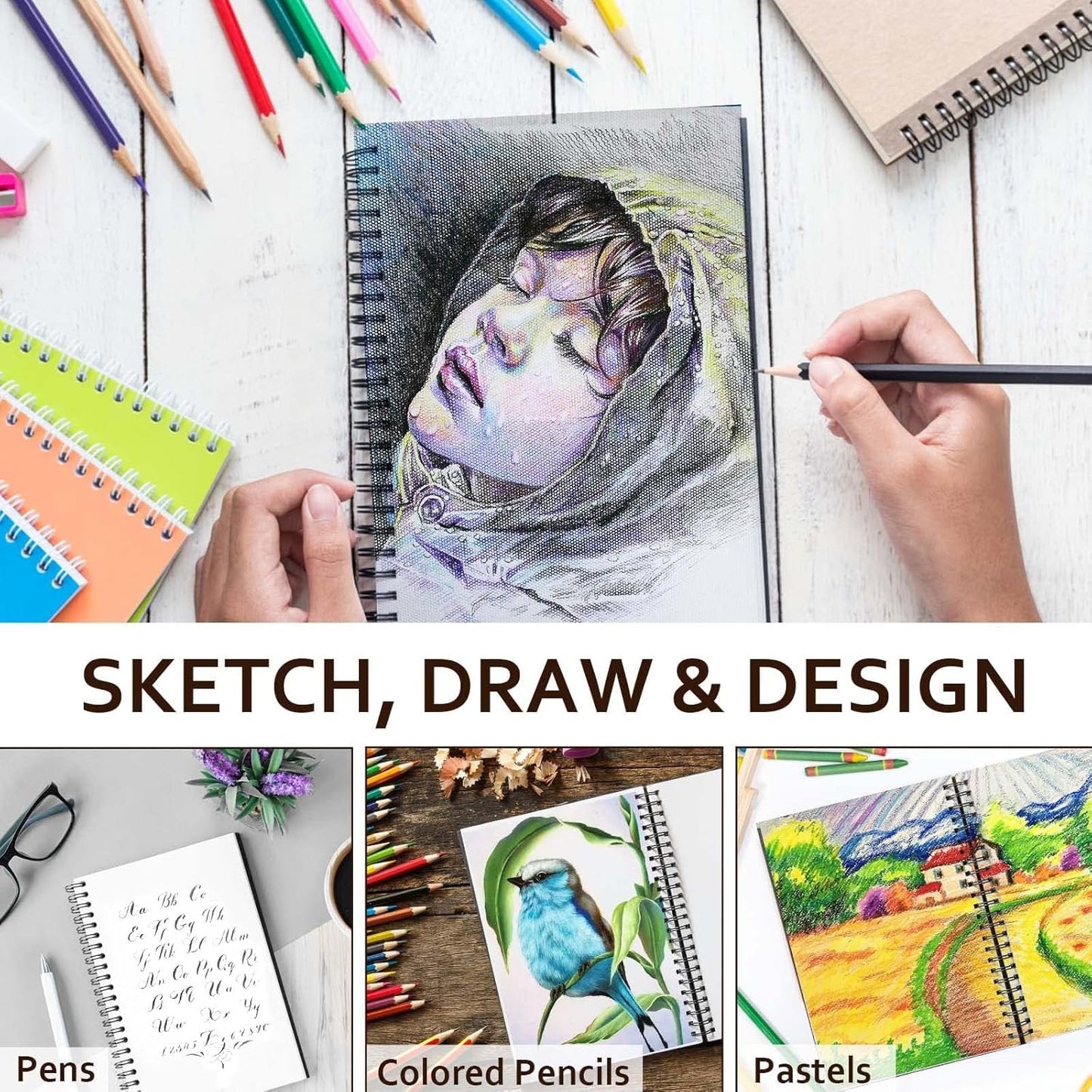 9x12 Inch Sketch Book, Sketch Pad, 100 Sheets (68 lb/100gsm), Spiral Bound Artist for Artist Pro & Amateurs | Marker Art, Colored Pencil, Charcoal for Sketching
