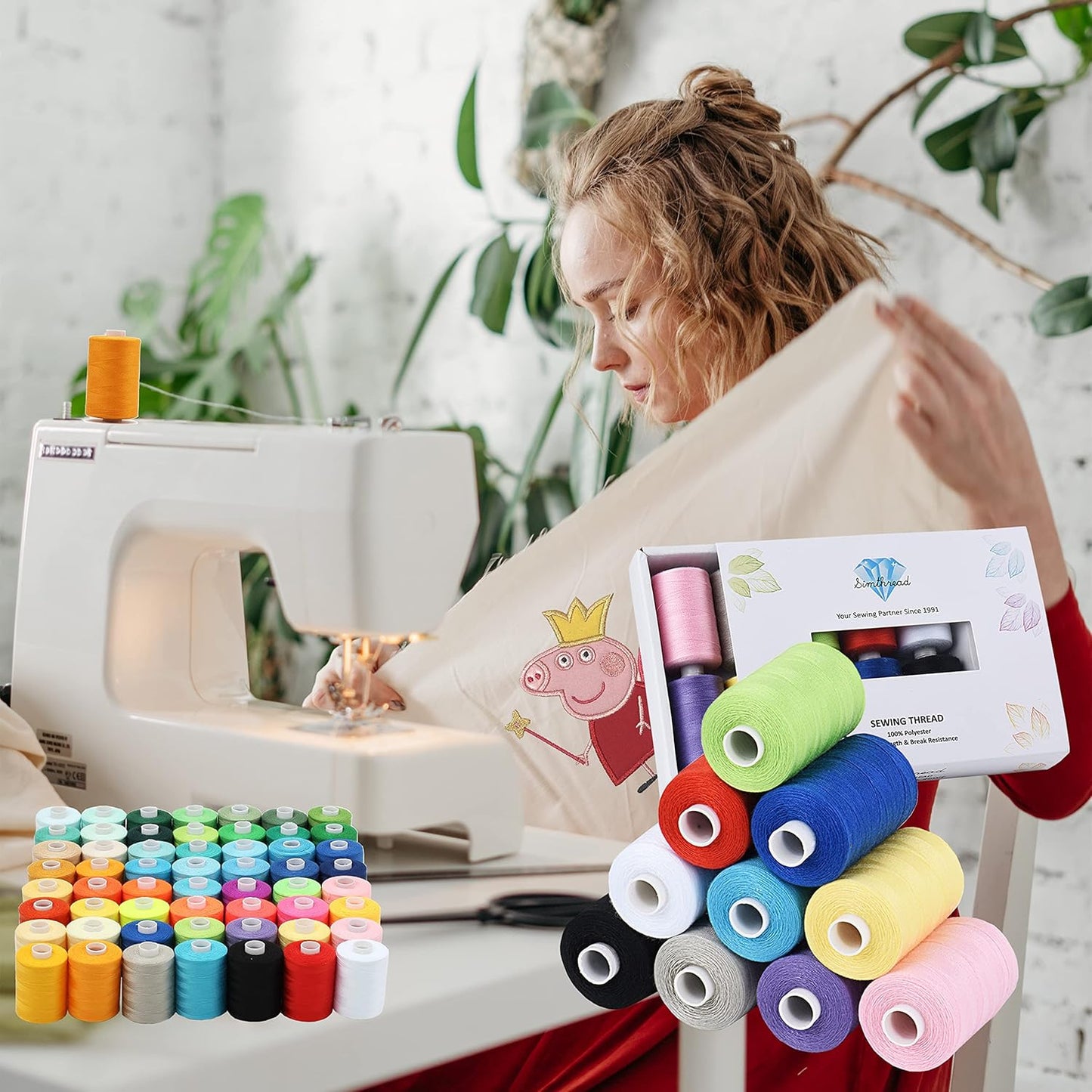 Simthread All Purpose Sewing Thread, 42 Spool Assorted 1000 Yards Polyester Threads for Sewing, Handy Polyester Sewing Threads for Sewing Machine - 42 Colors