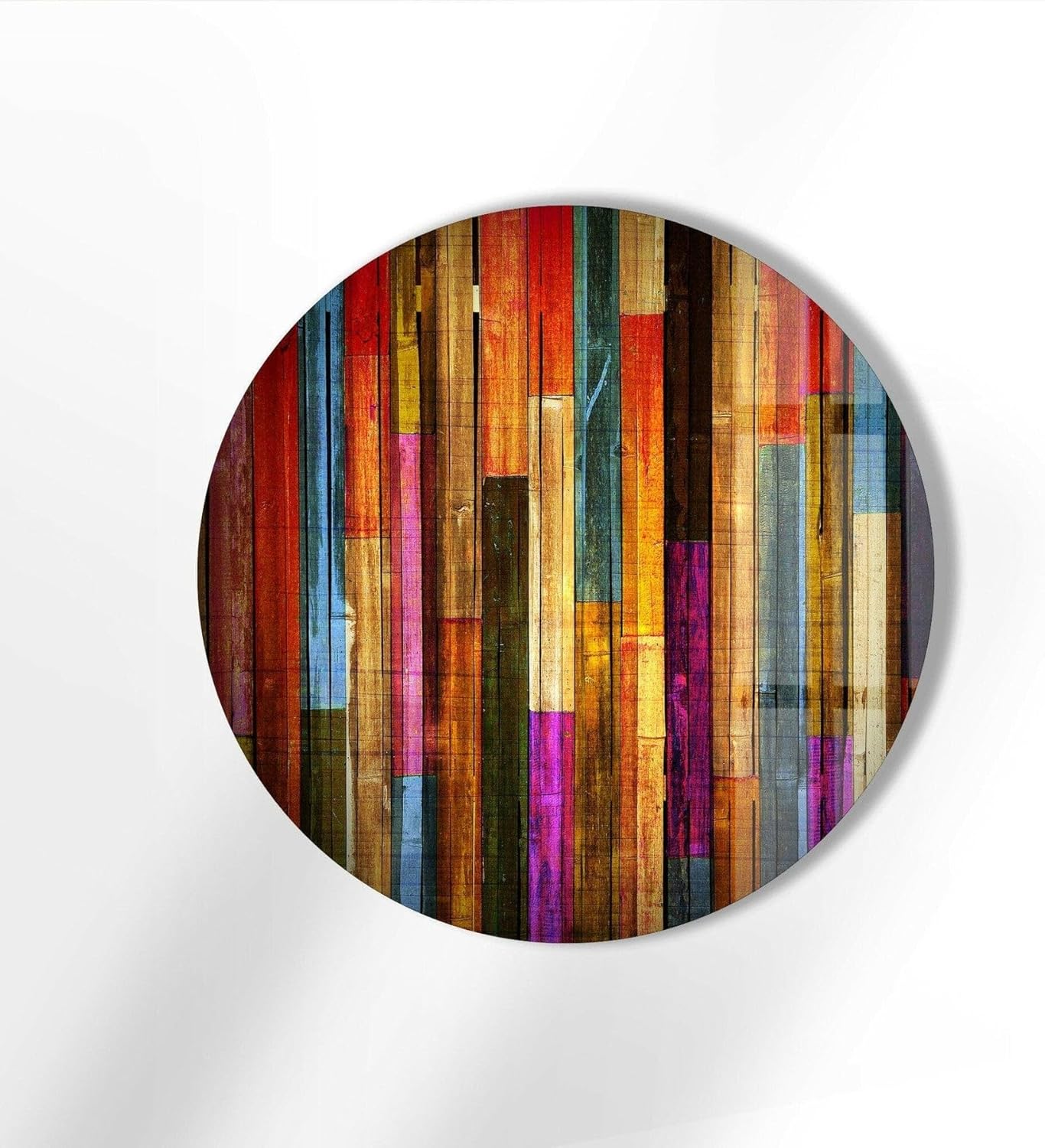 My Photostation.com 10''(25cm) Diameter Colorful Wood Pattern Round Glass Wall Art Tempered Glass Printing Wall Decor Large Wall Art Wall Hangings