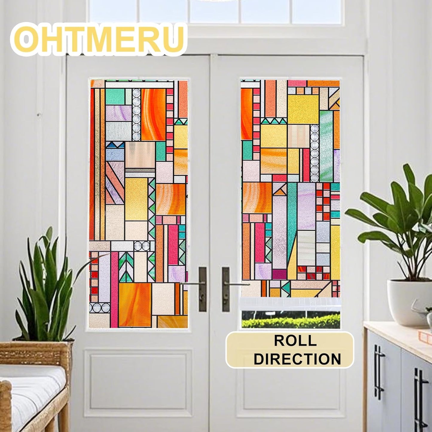 3D Stained Glass Window Privacy Film, Heat Control UV Blocking Static Cling Decorative Window Film for Bathroom,Front Door,Home Non Adhesive,35.4 x 78.7 inches Autumn Reverie