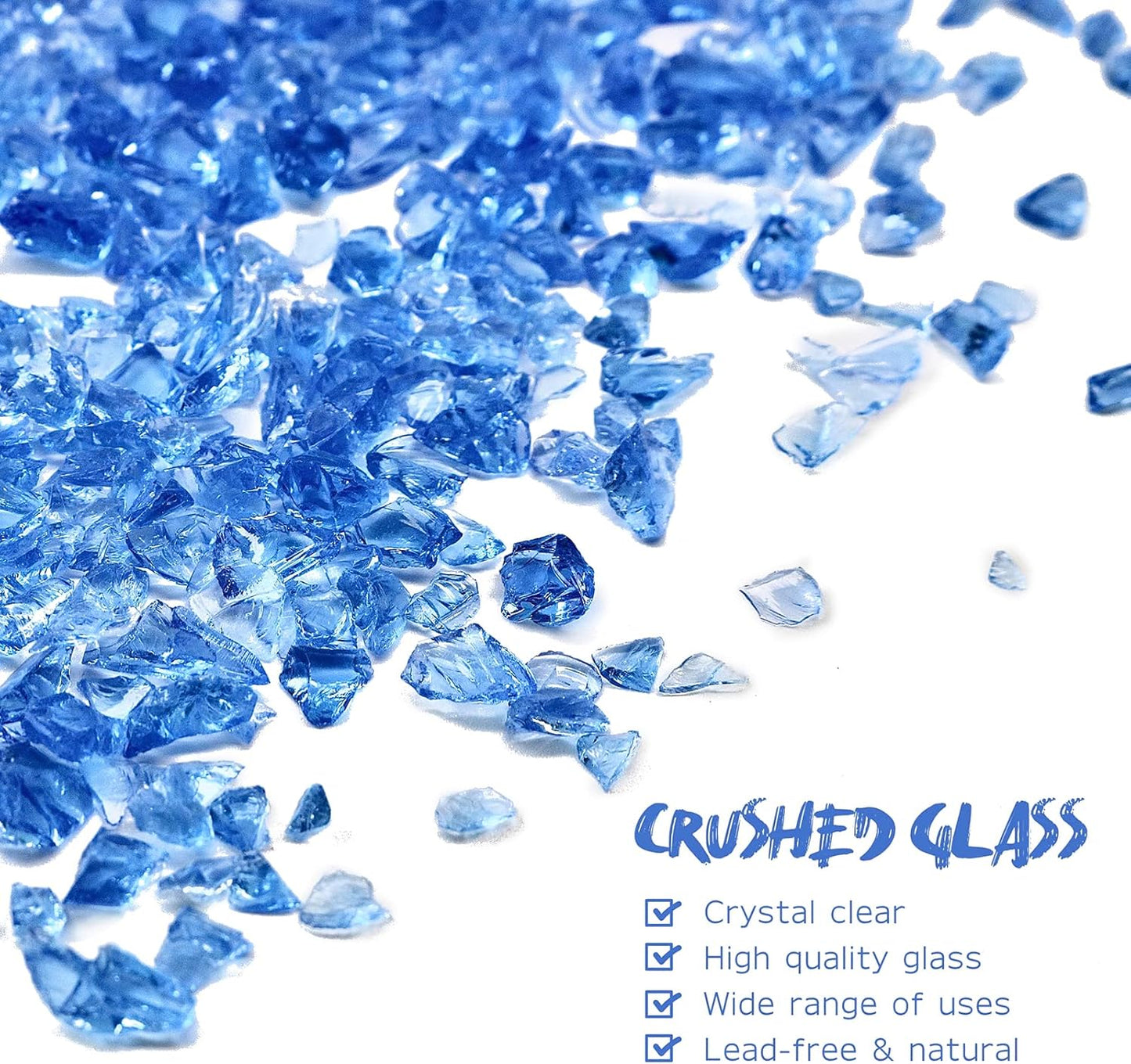 Crushed Glass for Resin Art - 3-6mm Ocean Blue, 1.5lb | Broken Glass Pieces for Crafts, Vase Filler & Fire Pit Media | Decorative Stones