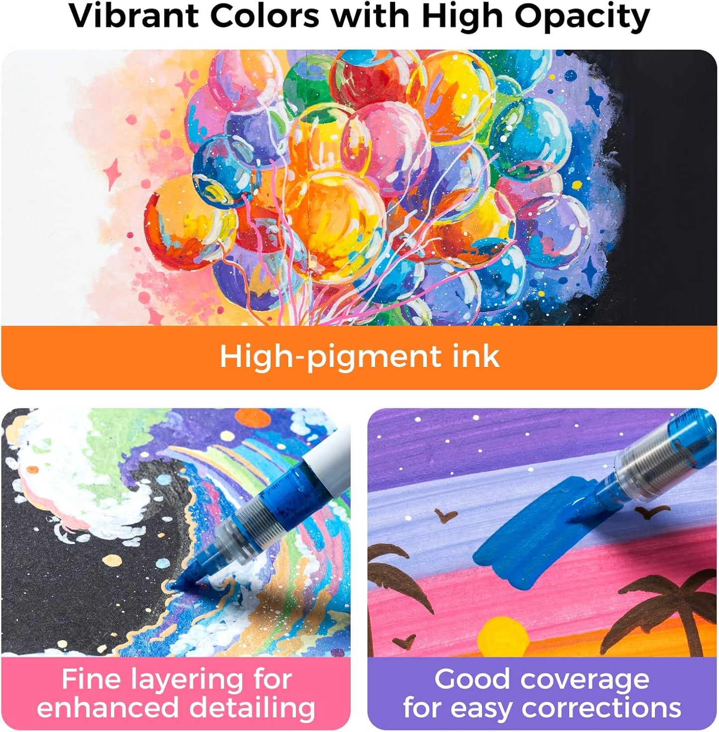 Ohuhu Acrylic Paint Markers Direct Liquid: 48 Pack Flexible Brush Tip Acrylic Markers High Opacity Paint Pens Waterproof Lightfast for Rock Painting Easter Eggs Wood Glass Ceramic Canvas - Nahuku