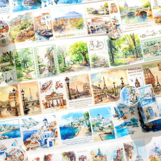 Washi Tape Set,6 Rolls Landscape Tape Stickers for Scrapbooking,Scrapbook Supplies,Junk Journal,Journaling Supplies,Planner,DIY Arts Crafts（Embrace The World）