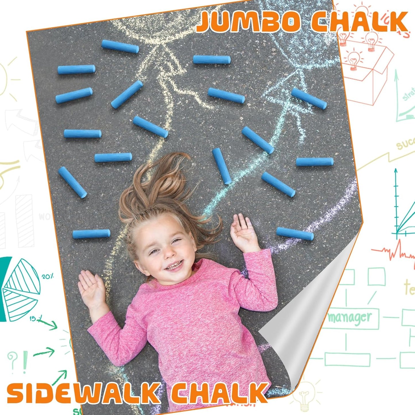 40 Pcs Sidewalk Chalks for Kids Non Toxic Jumbo Chalk for Party Gift Outdoor Art Classroom Play Painting (Blue)