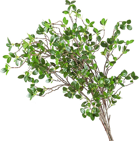 Ollain 43" Artificial Greenery Stems Plants Faux Leaf Green Eucalytus Branches Ficus Twig Fern Fake Green Bushes Shrubs for Home Party Wedding Decoration (4 Pack)