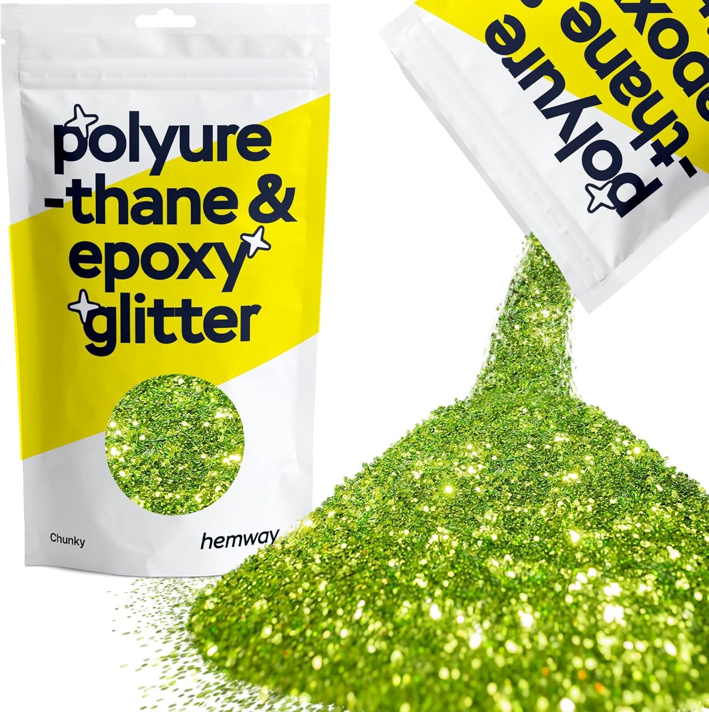 Hemway Polyurethane & Epoxy Resin Glitter 100g / 3.5oz Metallic Crystal Flake Additive for Flooring Jewelry Tumblers Glass Pigment - Chunky (1/40" 0.025" 0.6mm) - Lime Green
