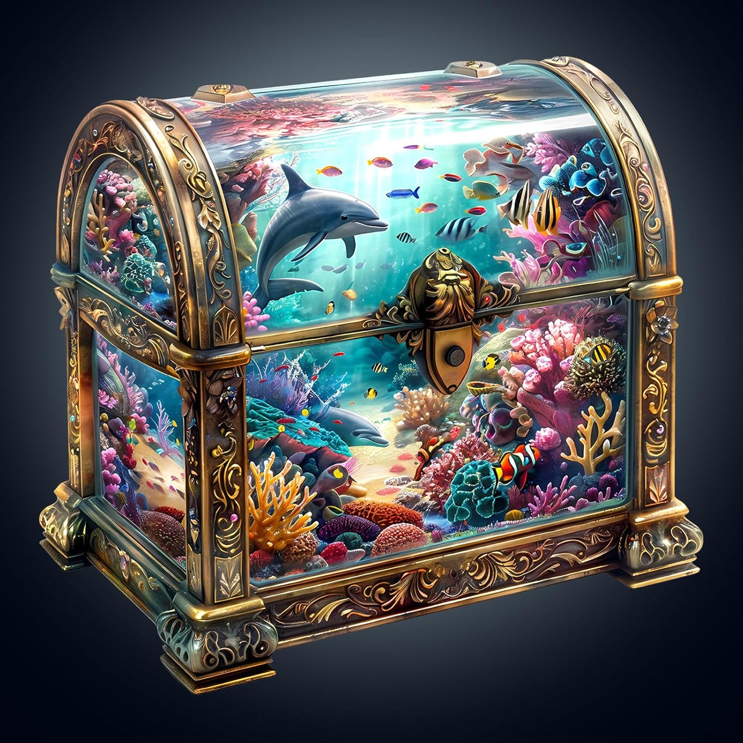Wooden Puzzles for Adults, Treasure Chest Ocean Wooden Jigsaw Puzzle Fish 430 PCS Unique Shape Wood Puzzles Adult 3D Visual Effect Birthday Gifts for Puzzle Lovers Family Games (XL-17.3 * 16.7in)