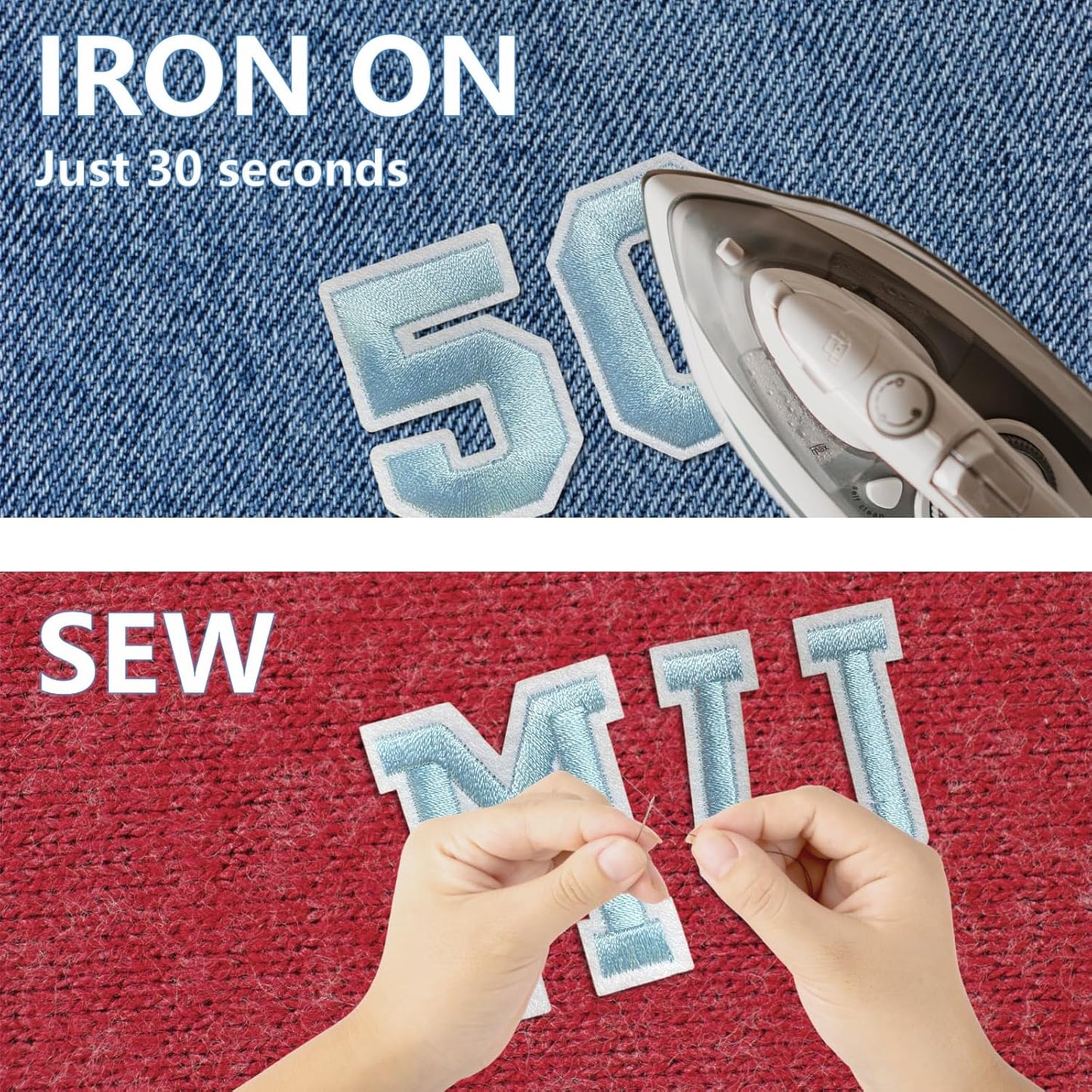 Letter and Number Iron On Patches, A-Z Alphabet and Numbers 0-9 Embroidery Applique Patch, DIY Decorative Heat Press Patches for Clothing Jeans Jackets Backpacks Hats (Light Blue 72 Pcs)