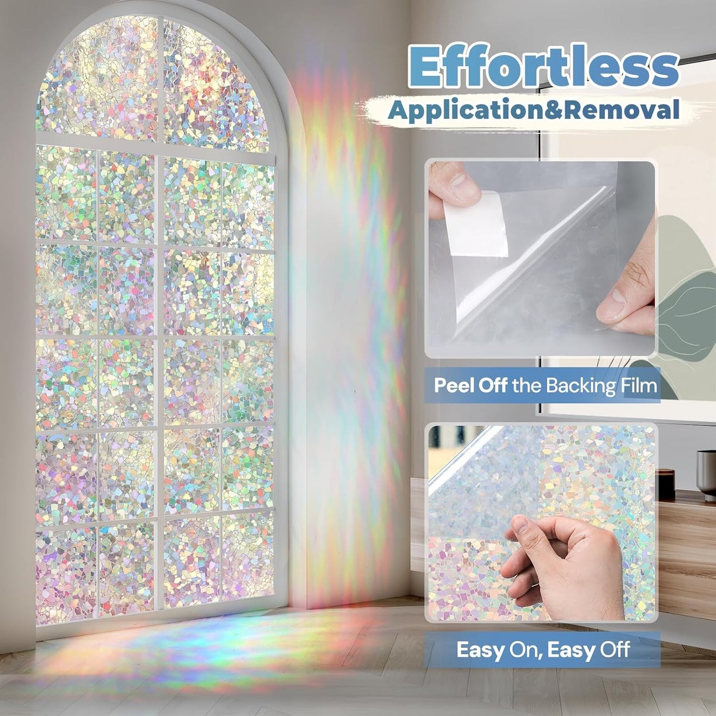 DOWELL Window Privacy Film Rainbow Film, Stained Glass Decorative Sticker, Static Cling Non-Adhesive Glass Clings, Sun Blocking Heat Control Window Coverings for Home Door, 35.4" x 157.4"