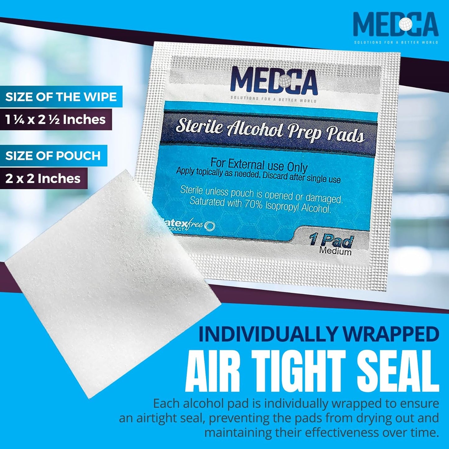 MEDca Alcohol Prep Pads - 1000 Count, 70% Isopropyl Alcohol, Unscented, 2-Ply Cotton, Individually Wrapped, Latex-Free, Ideal for Minor Cuts, Scrapes, and Electronics