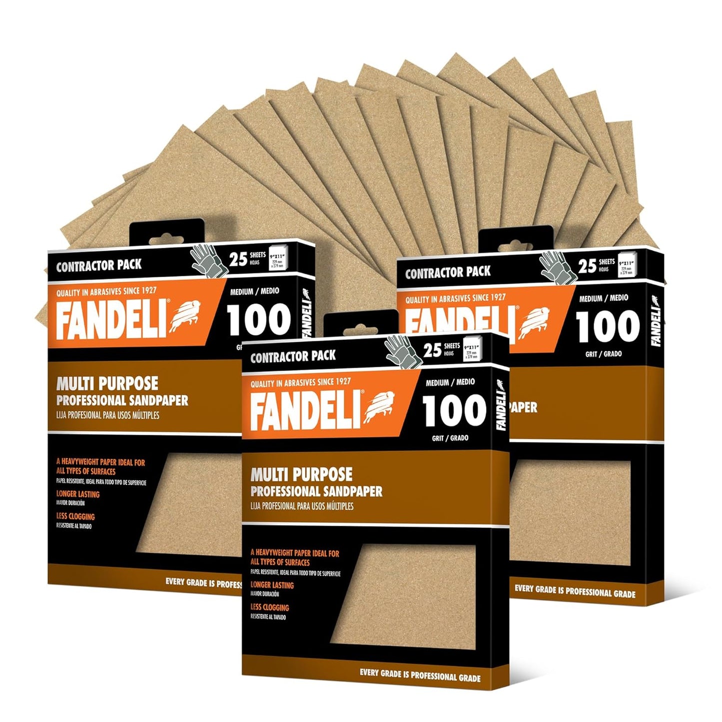 Fandeli | Multi-Purpose Sandpaper | 100 Grit | 75 Sheets of 9'' x 11'' | Ideal for Sanding Metal, Untreated Wood and Painted Surfaces | Sandpaper Sheets.