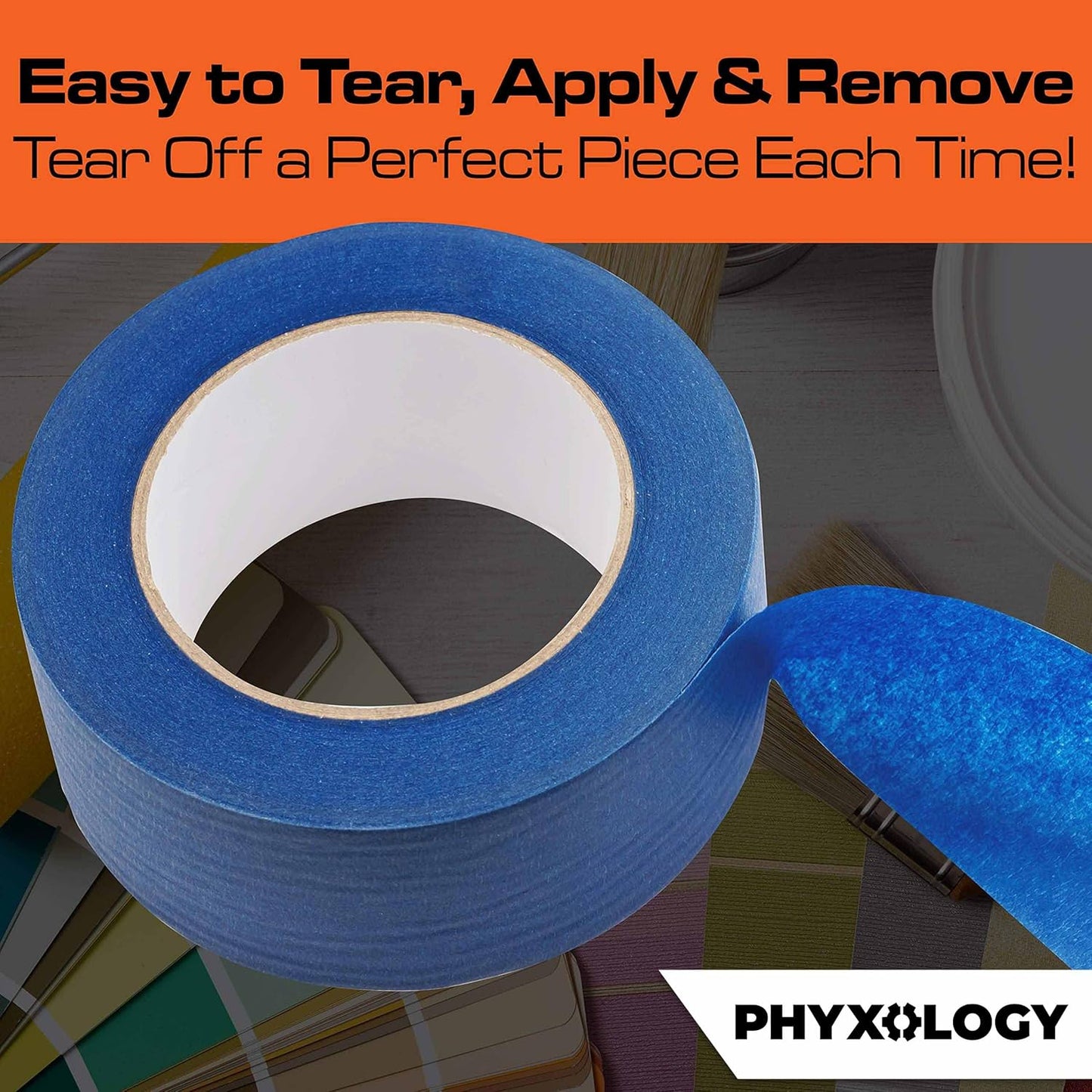 No-Residue Blue Painters Tape 2 inch 4x 60 Yard Roll. Easy-Tear, Pro-Grade Removable Masking Tape Great for Home, Office, Commercial Contractor. Clean, Drip-Free Painting w/ Wide Crepe Paper Rolls