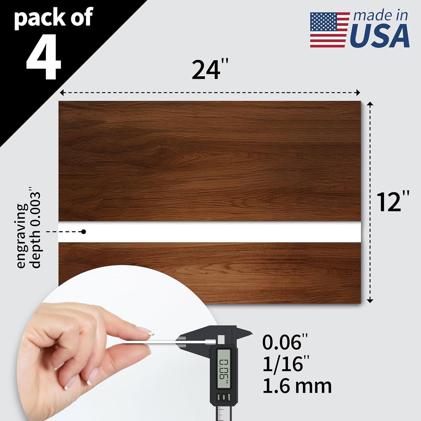 Trotec TroLase | 12"x24"x1/16", 4 Pcs | Pearwood/White | 2 Ply | Modified Acrylic | Laser Engraving Double Color Plastic Sheet | Engraving Blanks for Laser, Saw, Guillotine | Made in USA