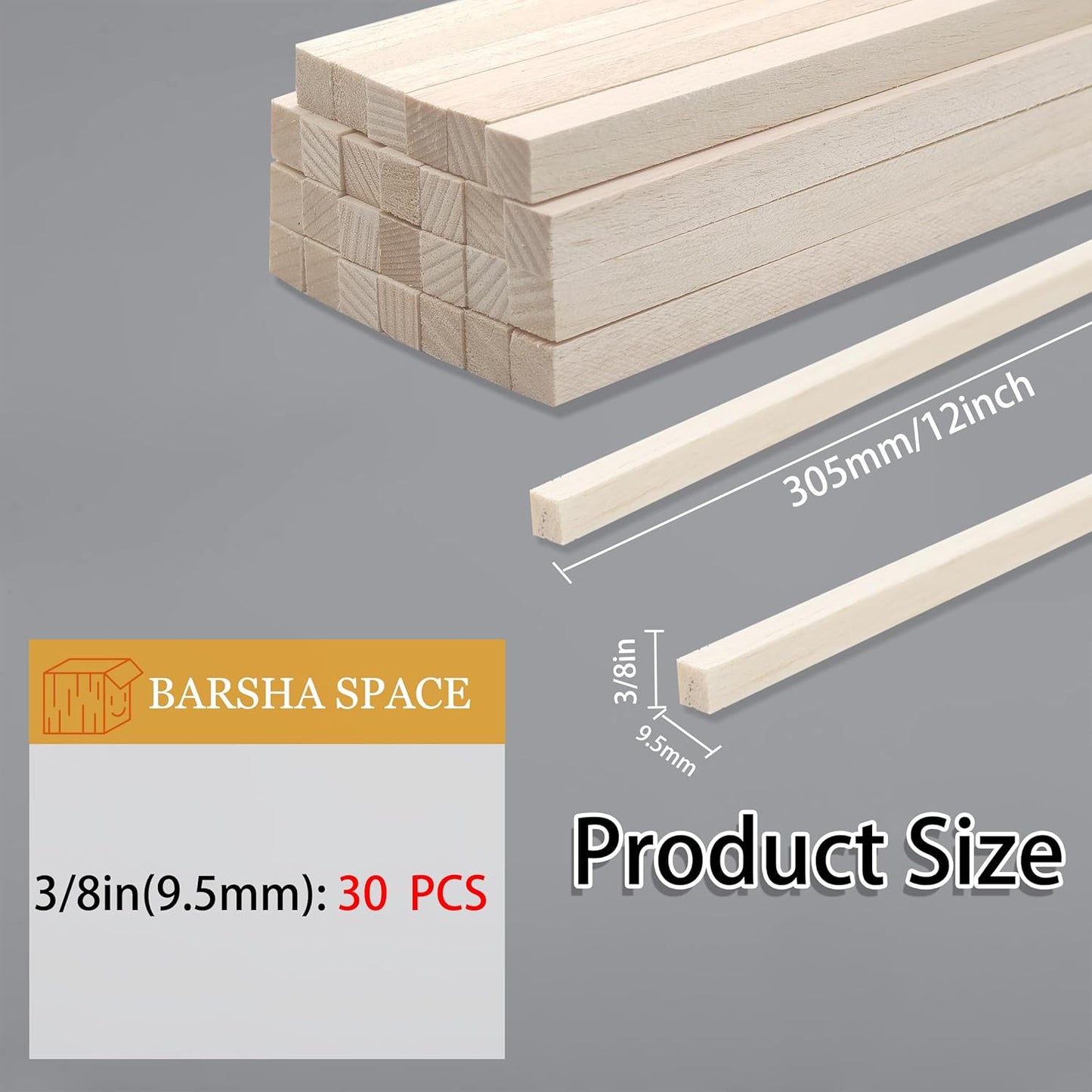 30Pcs Balsa Wood Square Dowels 3/8" x 3/8" x 12" inch ，DIY Balsa Wood Sticks for Crafts Model Making