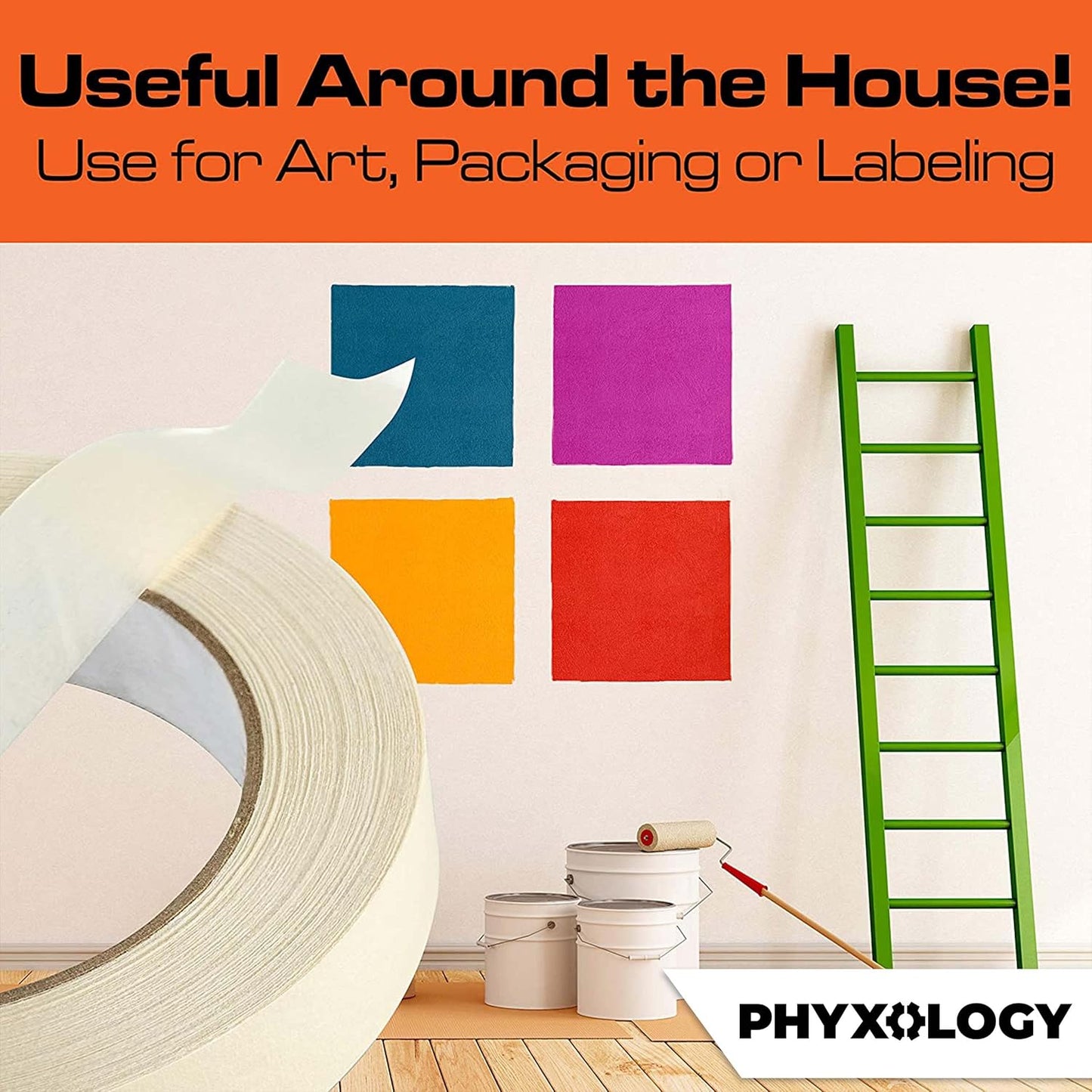 No-Residue 1 Inch, 60 Yard Masking Tape 2 Pk. Easy-Tear, Pro-Grade Removable Painters Tape Great for Home, Office, or Commercial Contractor Use. Clean, Drip-Free Painting with Wide Crepe Paper Rolls.