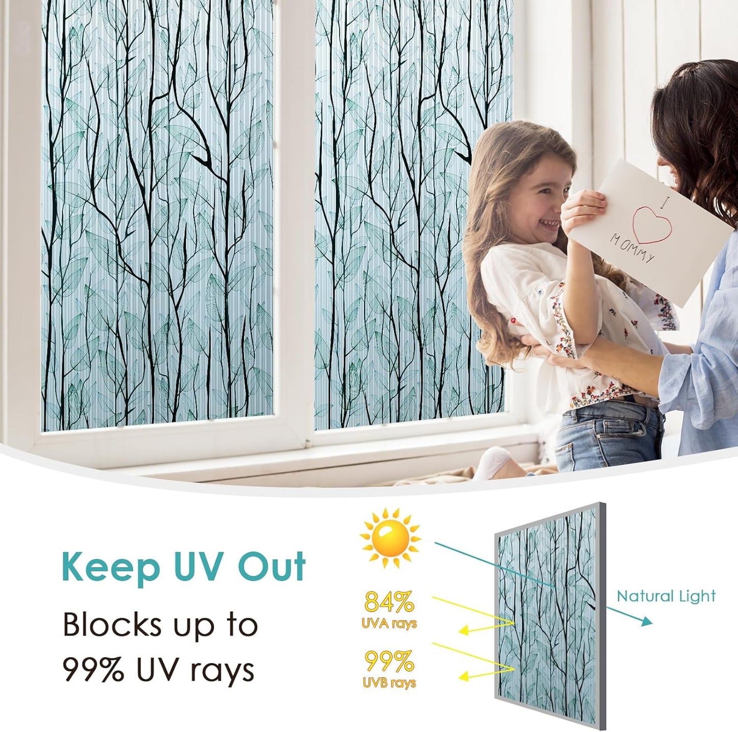 DKTIE Nature Pattern Rainbow Window Film Decorative Stained Glass Window Film Static Cling Films Easy Apply Removable Comes with Tools (U1747-Reeded Glass, 35.4" x 118.1")