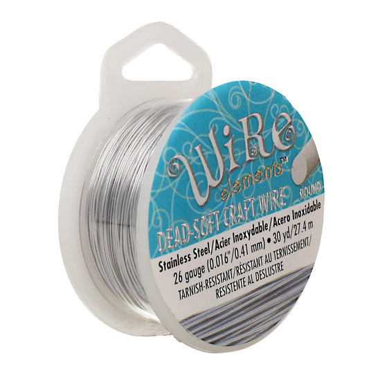The Beadsmith Wire Elements Craft Wire – Tarnish Resistant, Soft Temper, Round, Stainless Steel Color – 0.41mm, 26 Gauge, 30 Yard Spool – Jewelry Making, Wire Wrapping, Floral, & Other DIY Crafts