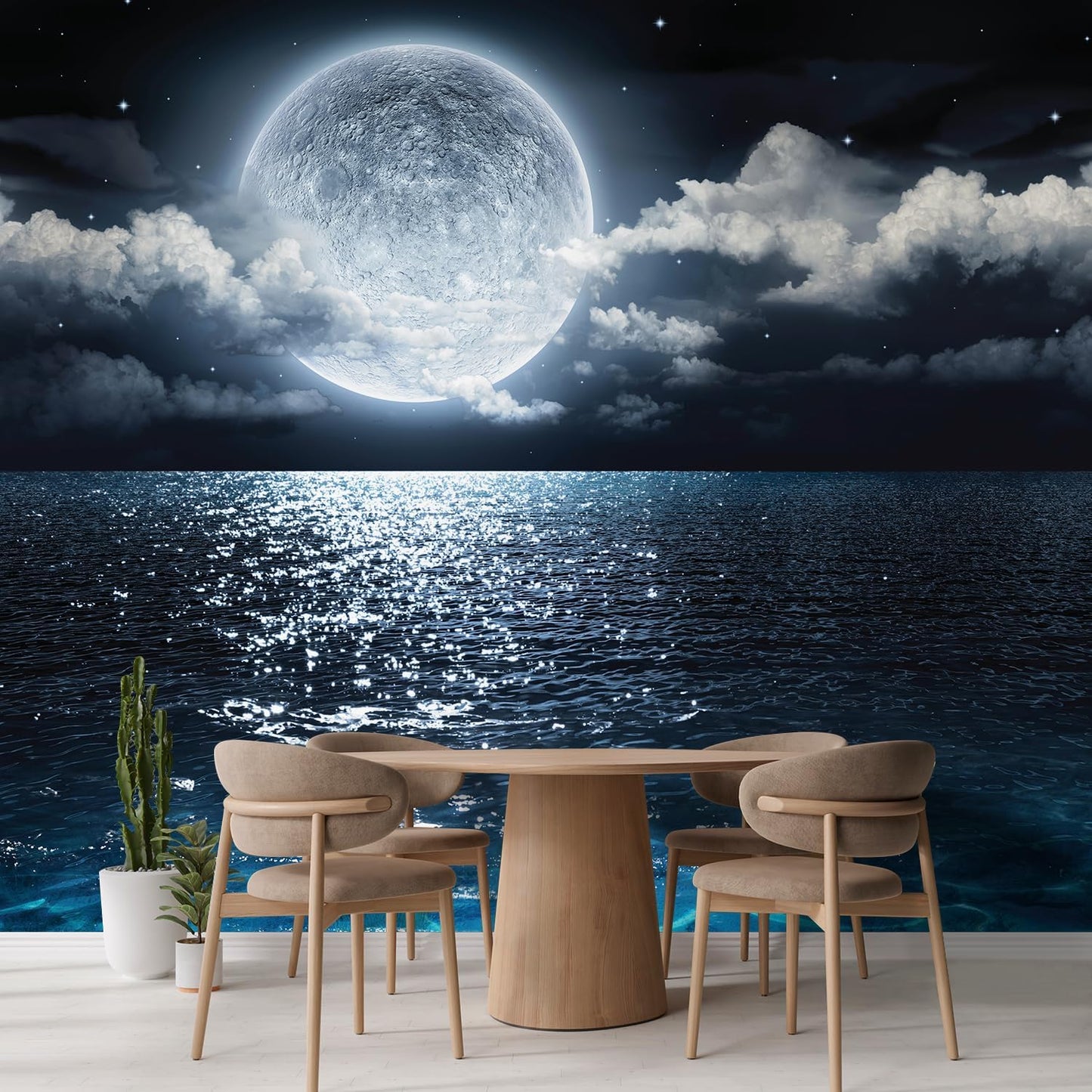 wall26 Wall Sticker/Wall Mural Sea Under Moonlight, Not Peel and Stick, Non-Woven Wallpaper Decorative for Bedroom, Living Room, Office - 99x96 inches