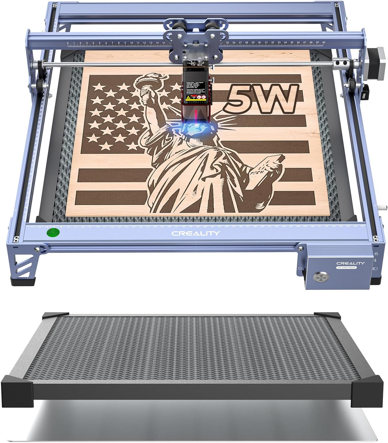 Creality Falcon 5W Laser Engraver Machine with Honeycomb Laser Bed 500x500, 10000mm/min, 72W High-Precision Laser Cutter for Wood, Acrylic, and Metal, Easy Setup and Out-of-The-Box