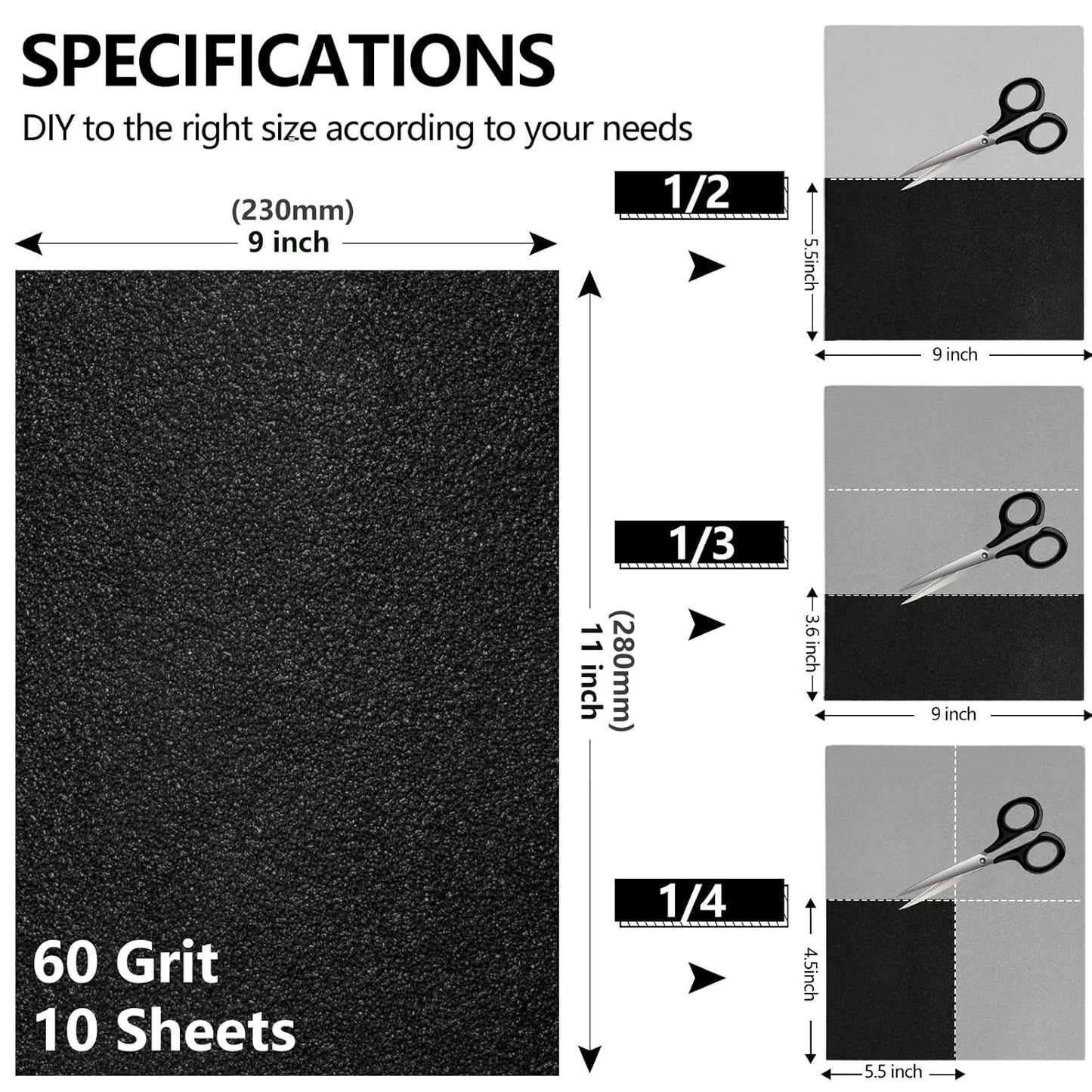60 Grit Sandpaper, 9 x 11 Inch Wet Dry Sand Paper Hand Abrasive Sanding Sheets for Wood Metal Automotive Sanding and Polishing, Coarse - 10 Sheets
