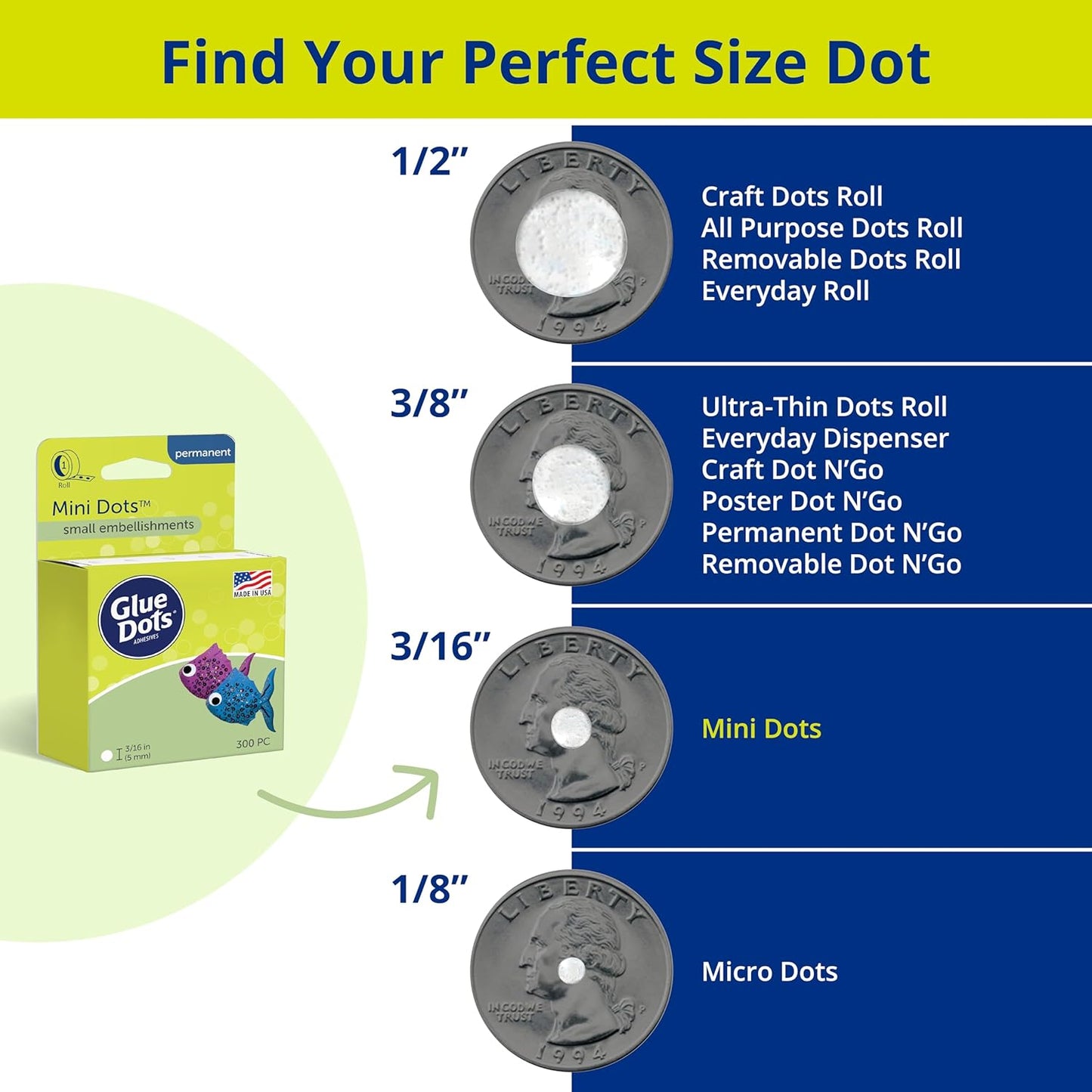 Glue Dots, Mini Dots, Double-Sided, 3/16", 900 Dots, DIY Craft Glue Tape, Sticky Adhesive Glue Points, Liquid Hot Glue Alternative, Clear, 3 Pack