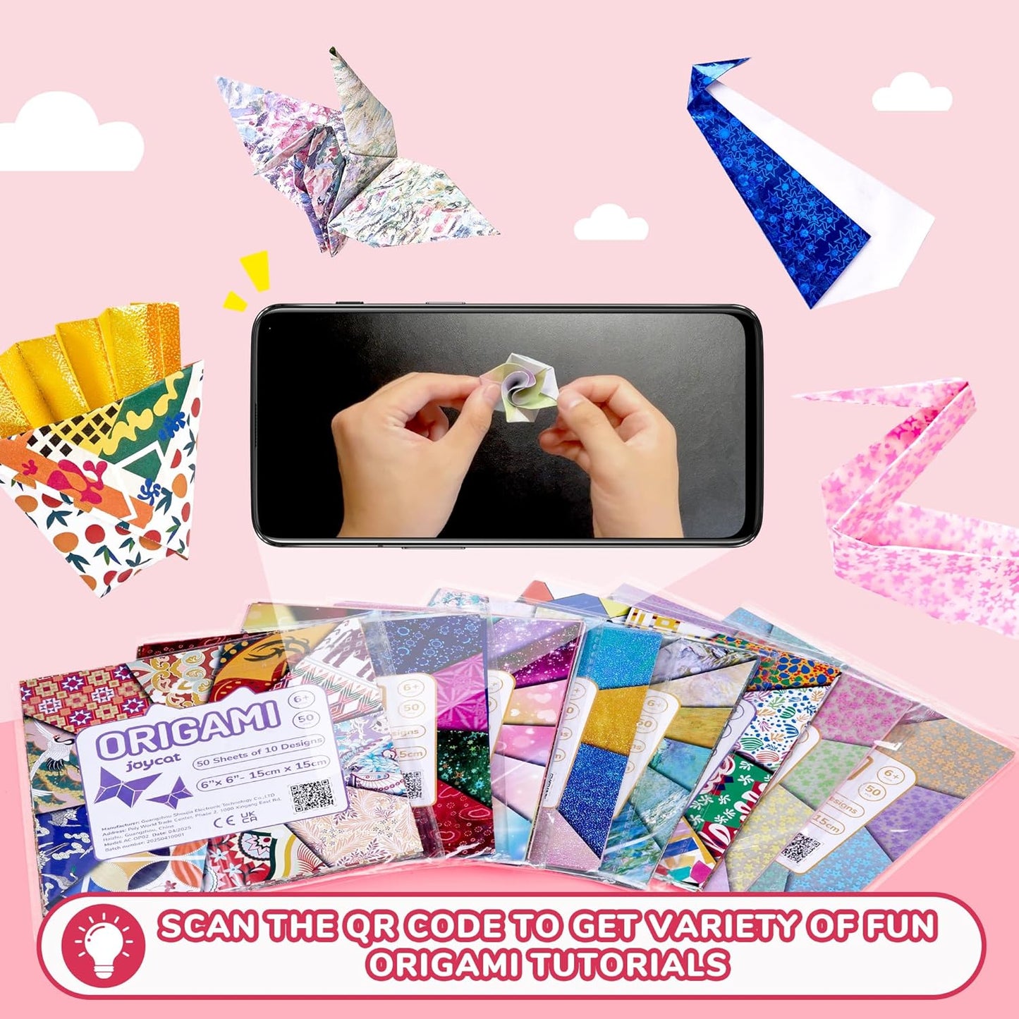 Textured Origami Paper 6x6 Inches - 50 Sheets Durable and tear-resistant with Artistic Patterns - Premium Craft Paper for Beginners & Experts, Ideal for Scrapbooking, Card Making and DIY Crafts