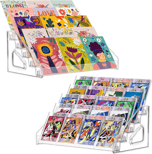 2 Pack 5 Tier Acrylic Card Display Stand, 12" Trading Card Display Rack, Clear Card Stand for PSA Cards, Baseball Cards, Sports Cards, Football Cards, Business Cards and Stickers