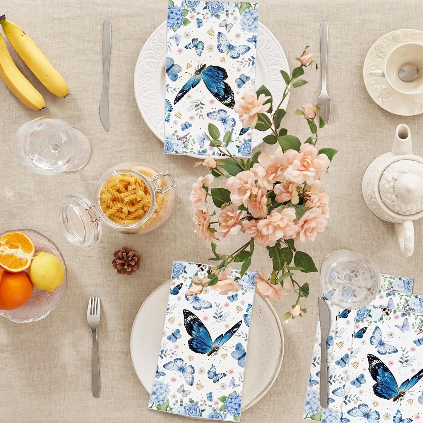 60 Pack 3 Styles Floral Napkins-Blue Party Supplies Vintage Flower Paper Napkins Tea Party Decorations for Birthday,Baby Shower, 12.9 * 15.7 inch