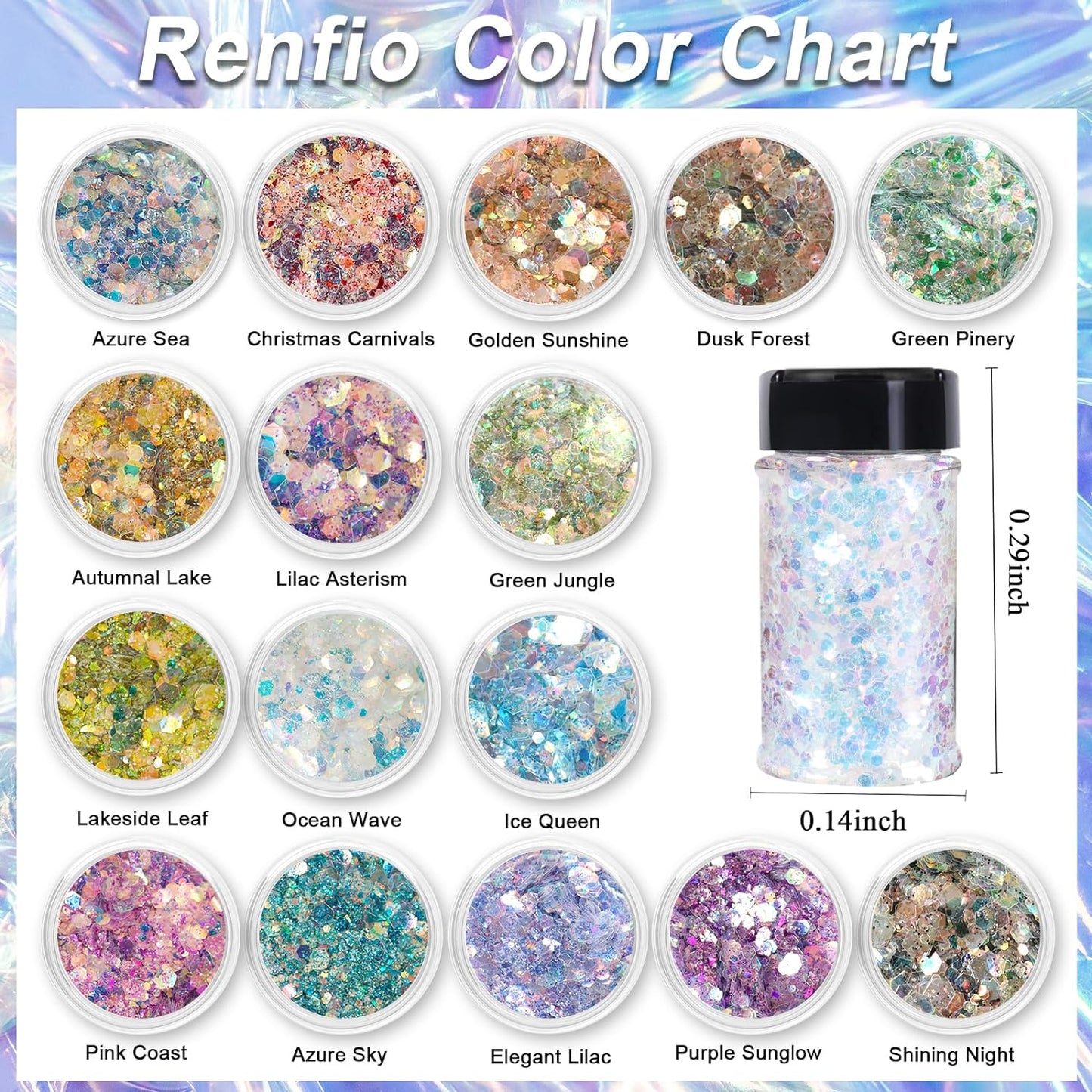 Renfio Opal Chunky Glitter, 1.75oz/50g Red Glitter, Dreamy High Sparkle Glitter for Crafts Holographic Fine Glitter Mix Iridescent Glitters Flake for Resin Nails Hair Snow Globe - Christmas Carnivals