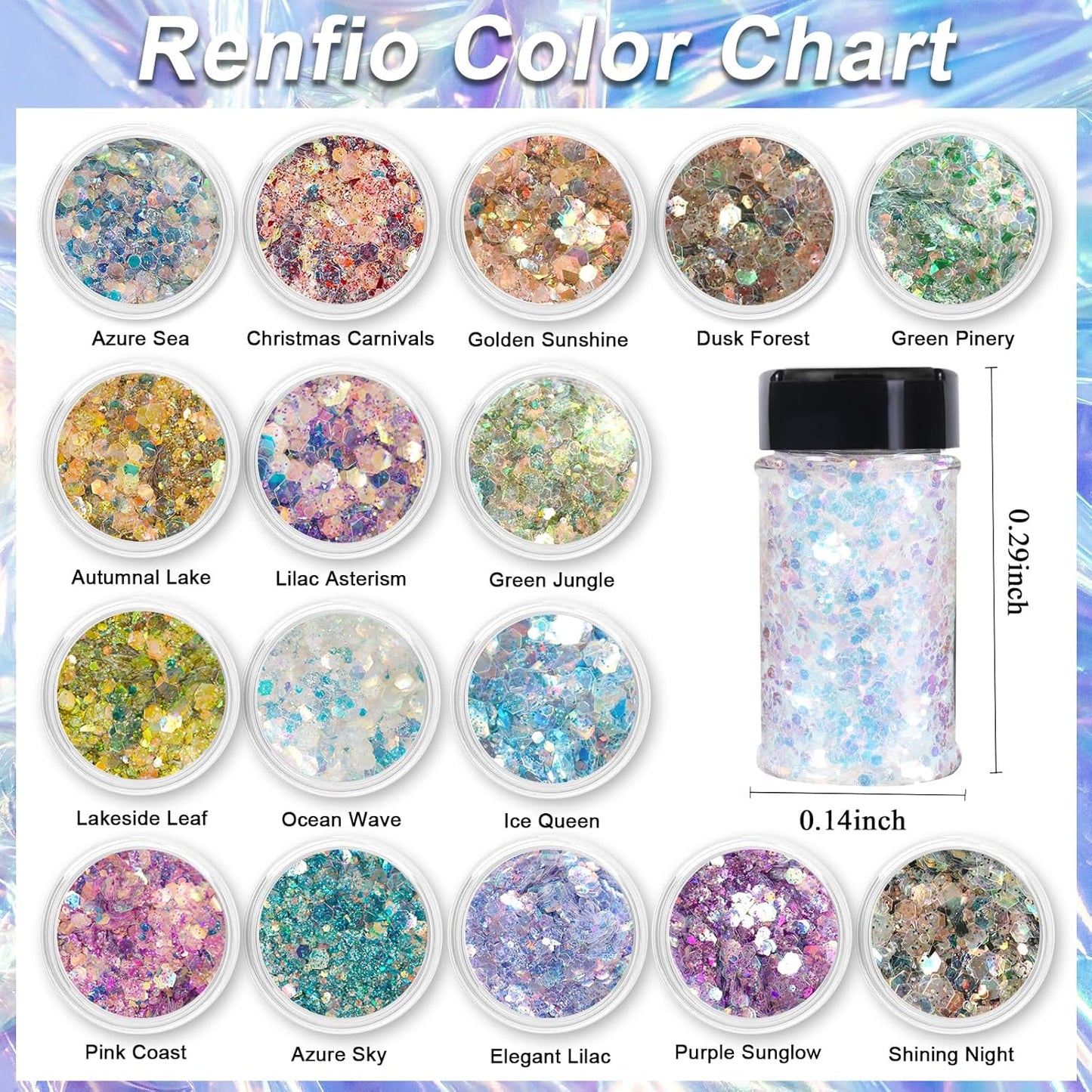 Renfio Opal Chunky Glitter - 1.75oz/50g Blue Holographic Glitter Mix for Resin Nails Art, Hair, DIY Snow - Ice Queen