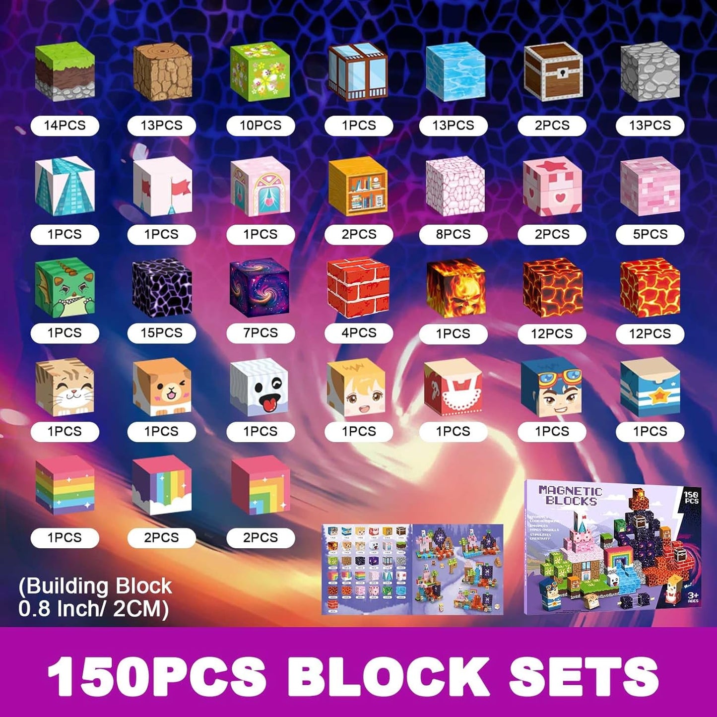 Magnetic Blocks 150 PCS Magnetic Building Blocks, 3+ STEM Montessori Sensory Toys, Magnetic Cube for for 3 4 5 6 7 8 9 10 11 12 8-12 Years Old Boys & Girls Birthday Gifts