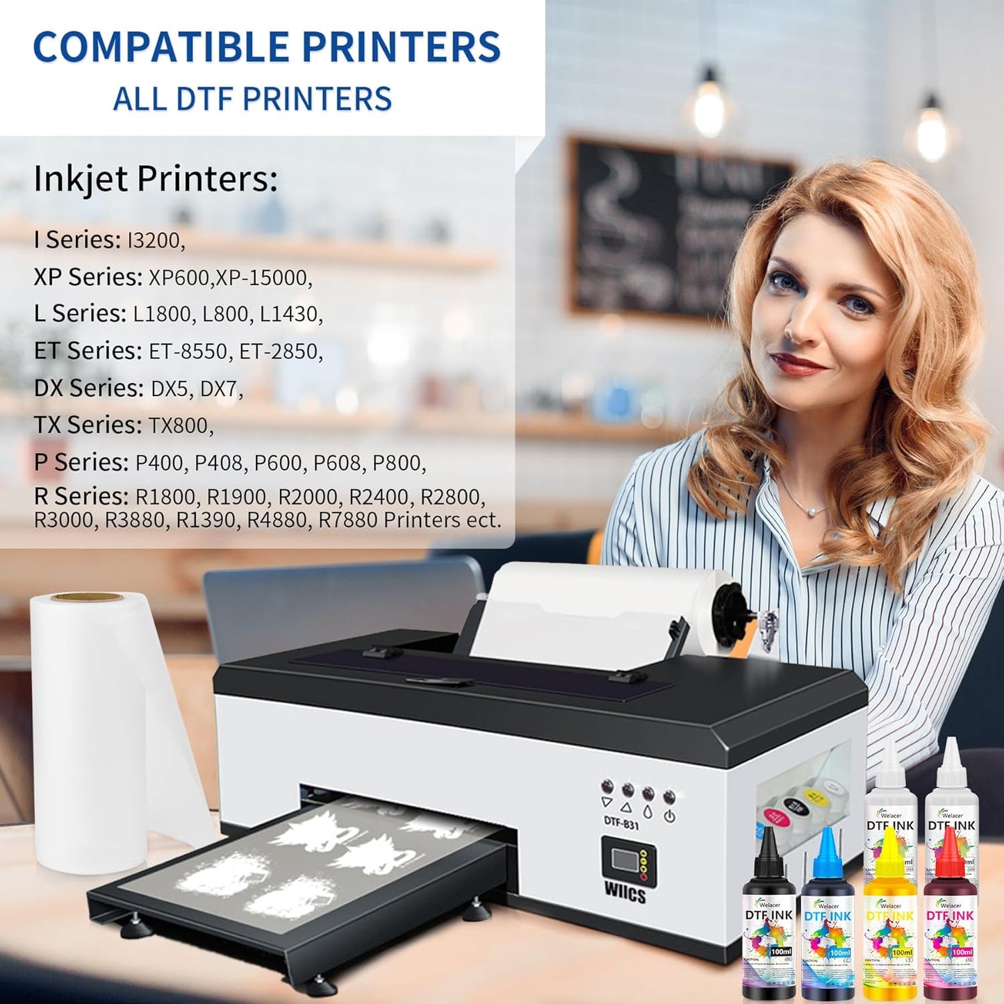 DTF Ink White 1000ml for I3200 XP600 R1390 L1800, ET-8550, ET-2850 XP-15000, R2400, L800, 1430, P400,P800,R2000, Heat Transfer Ink Conversion Kit Refill for All DTF Printers,for DTF Film