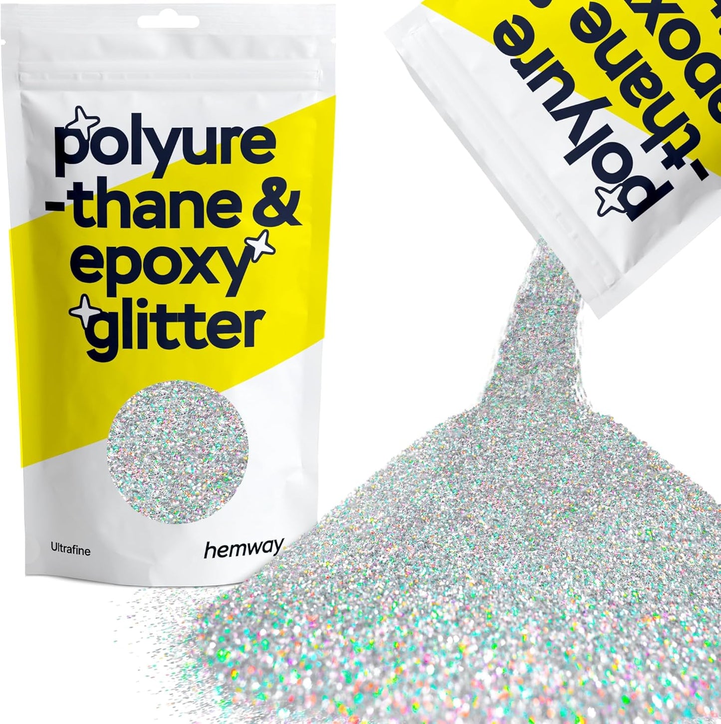 Hemway Polyurethane & Epoxy Glitter Metallic Crystal Flake Additive for Flooring, Jewellery Making, Tumblers and Resin 100g / 3.5oz - Ultrafine (1/128" 0.008" 0.2mm) - Silver Holographic