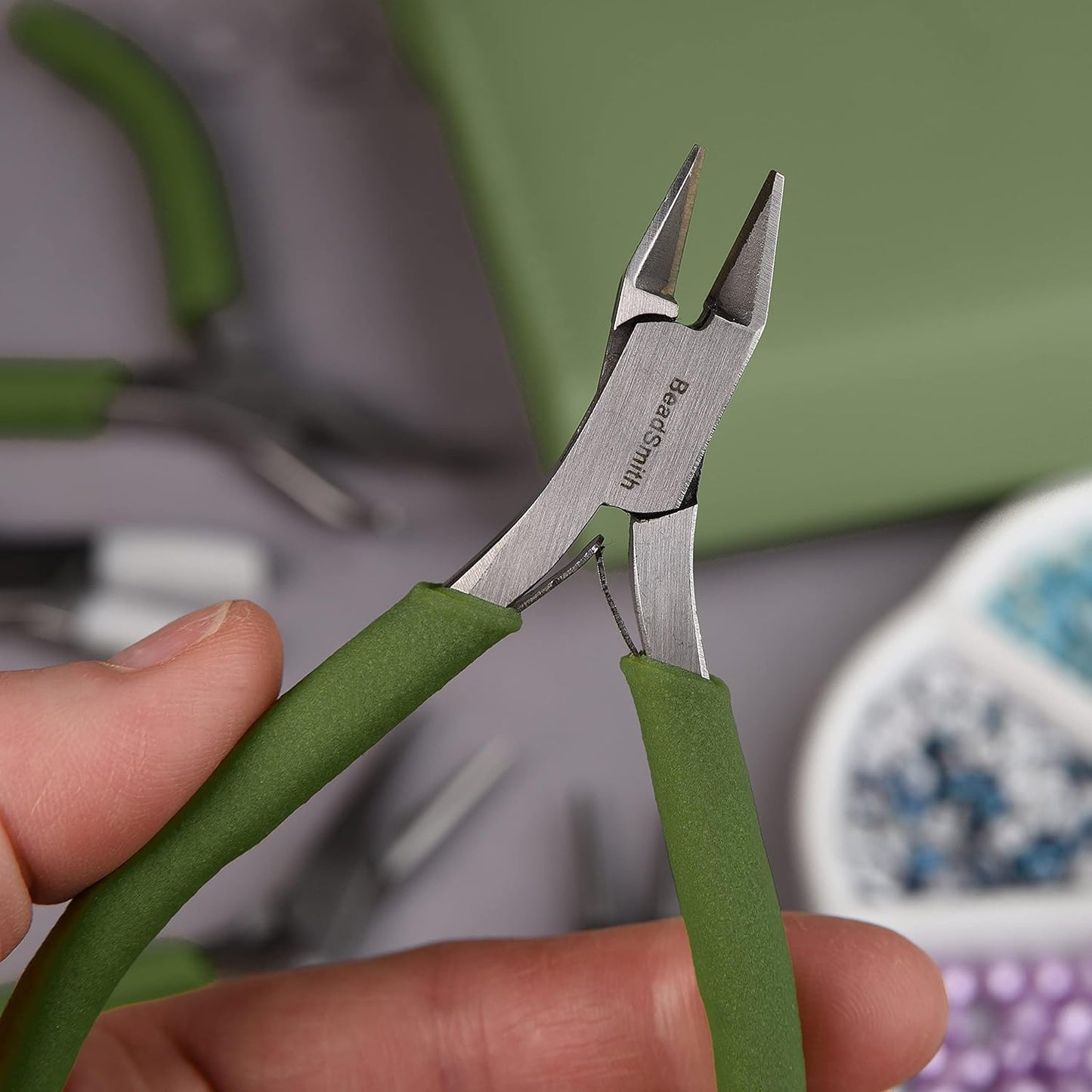 The Beadsmith Fashion Color Pliers – Set of 8 Slimline Color-Coordinated Tools – Matching Clutch in Olive – Jewelry Making Supply Kit to Create Necklaces, Bracelets, Earrings & More