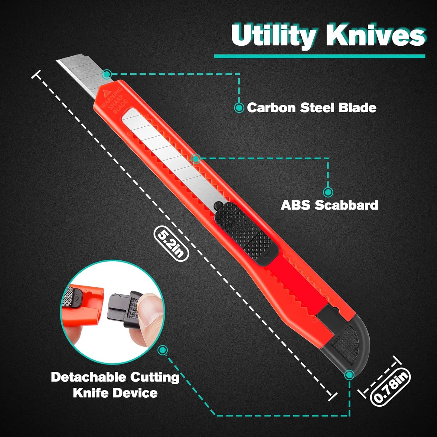 24 Pack Box Cutters, 9mm Razor Knife, Push-Sliding Button, Box Cutter Retractable, Break-off Utility Knife, Box Opener Tool for Office, Home, School, Art DIY