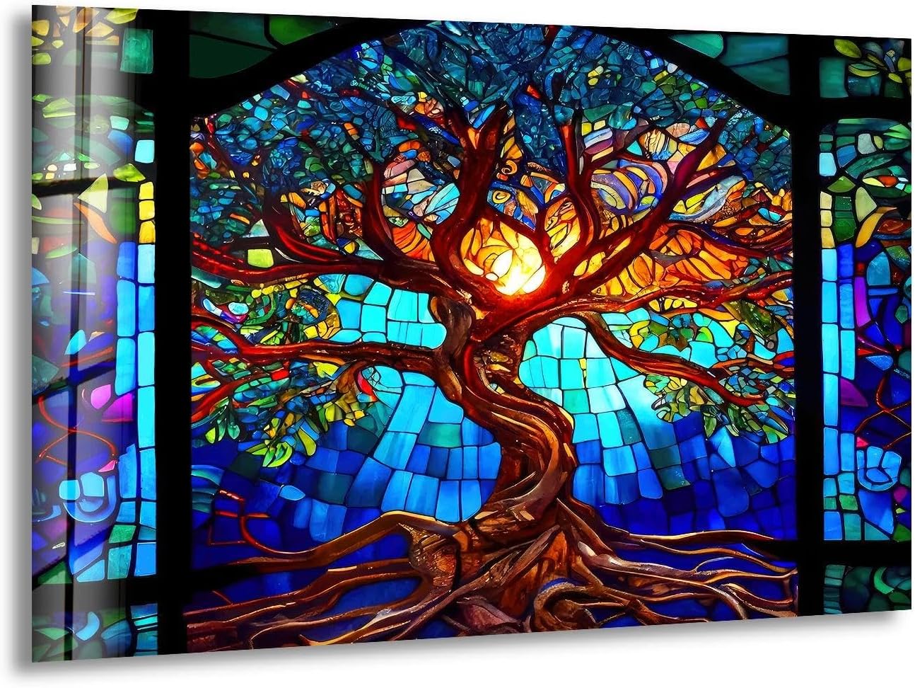 My Photostation.com 30Wx24H'' Stained Blue Life of Tree Glass Wall ArtTempered Glass Printing Wall Decor Large Wall Art Wall Hangings