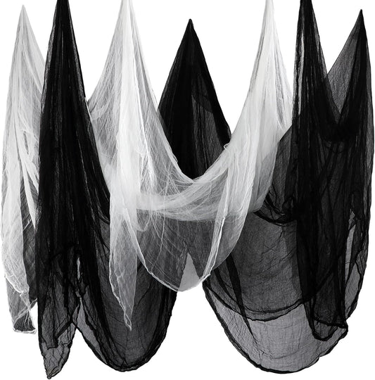 Boao Halloween Cheese cloth 84.65 x 295.28 Inch White Black Cheesecloth Roll for Crafts Large Cotton Muslin Gauze Fabric for Halloween Outdoor & Indoor Spooky Decoration