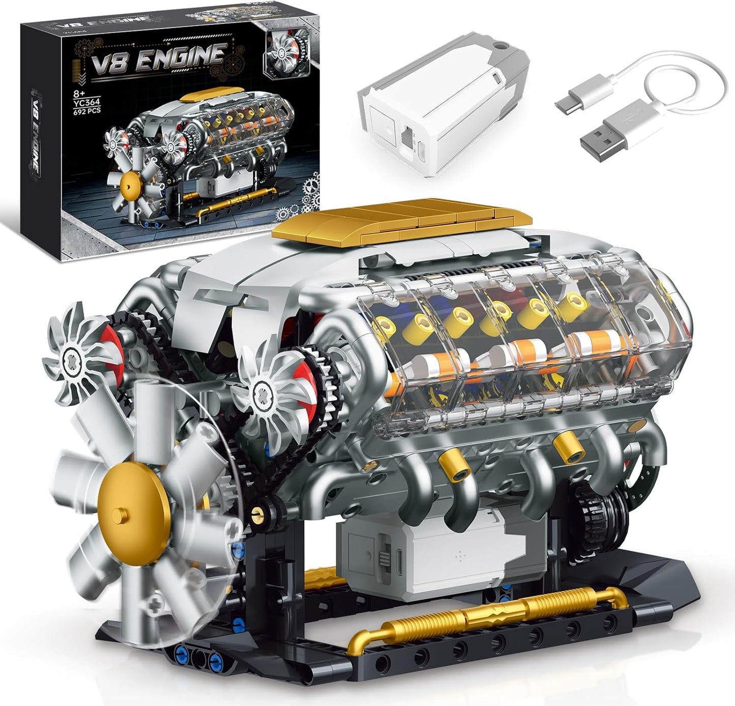 V8 Engine Building Kit for Adults, Build Your Own MOC Mini V8 Engine Model Toy for Display, Compatible with Lego Car Set, STEM Building Project for Teens & Kids Boys 8-14 (692 PCS)