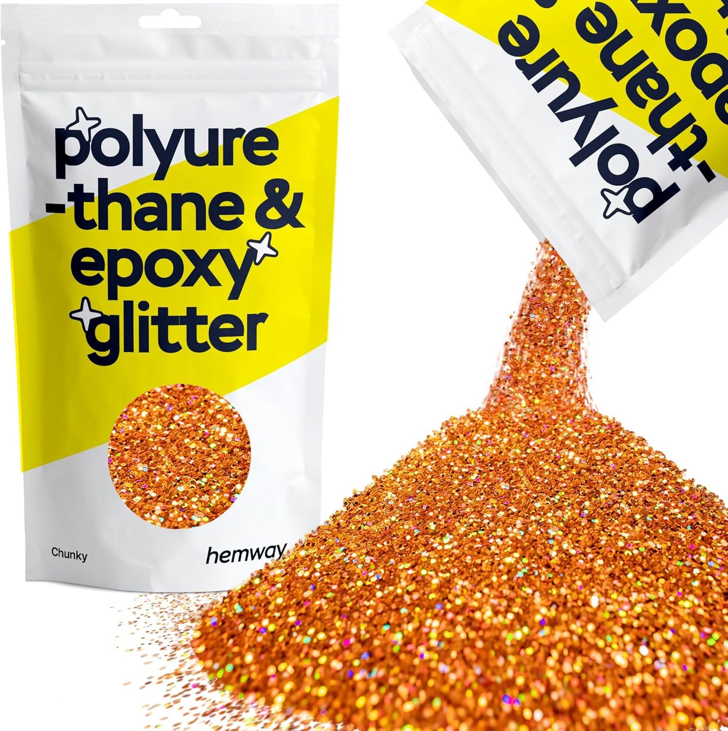 Hemway Polyurethane & Epoxy Resin Glitter 100g / 3.5oz Metallic Crystal Flake Additive for Flooring Jewelry Tumblers Glass Pigment - Chunky (1/40" 0.025" 0.6mm) - Copper Holographic