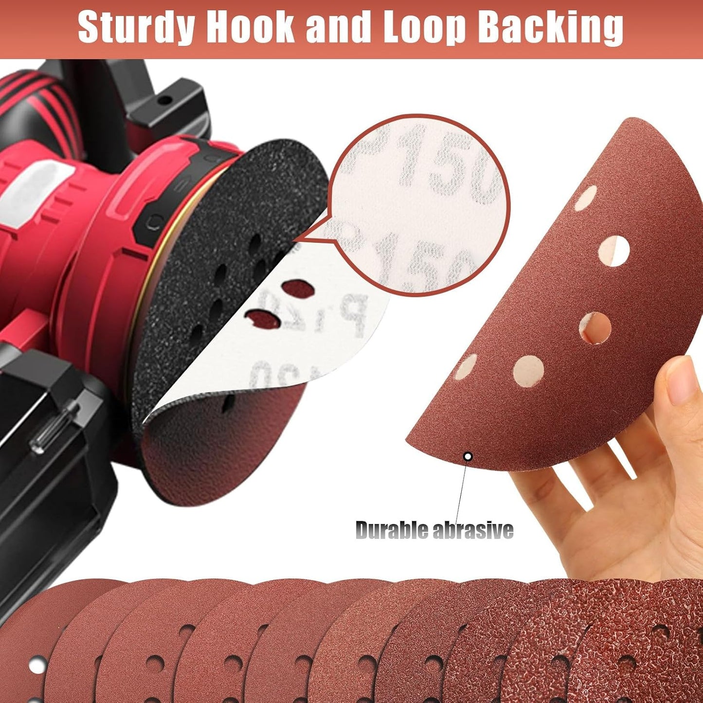 150 Grit 5 Inch Sanding Discs Hook and Loop Sandpaper, 150 PCS 8 Hole Adhesive Medium Grit Sand Paper for Random Orbital Sander