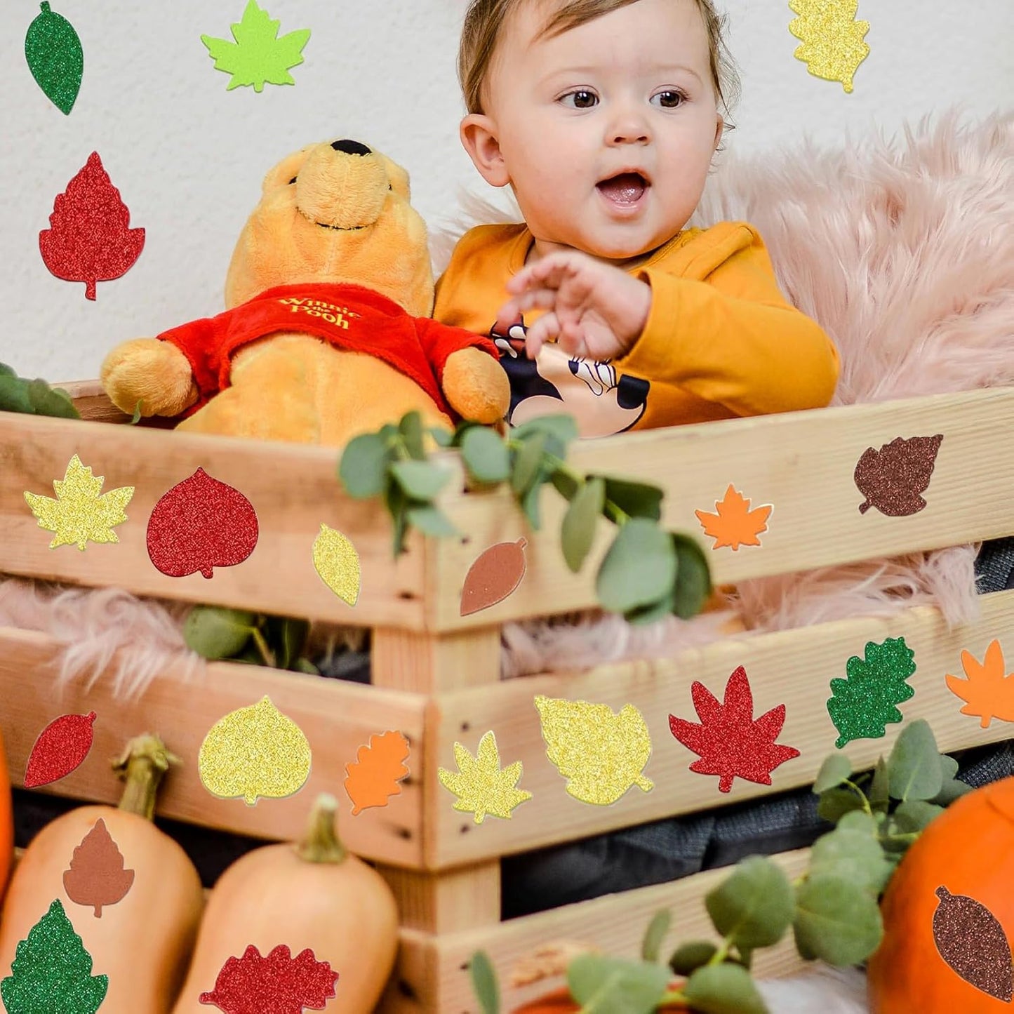 300Pcs Fall Foam Leaf Stickers, Autumn Glitter Maple Leaves Self Adhesive Foam Stickers Thanksgiving Party Favors DIY Crafts Decorations