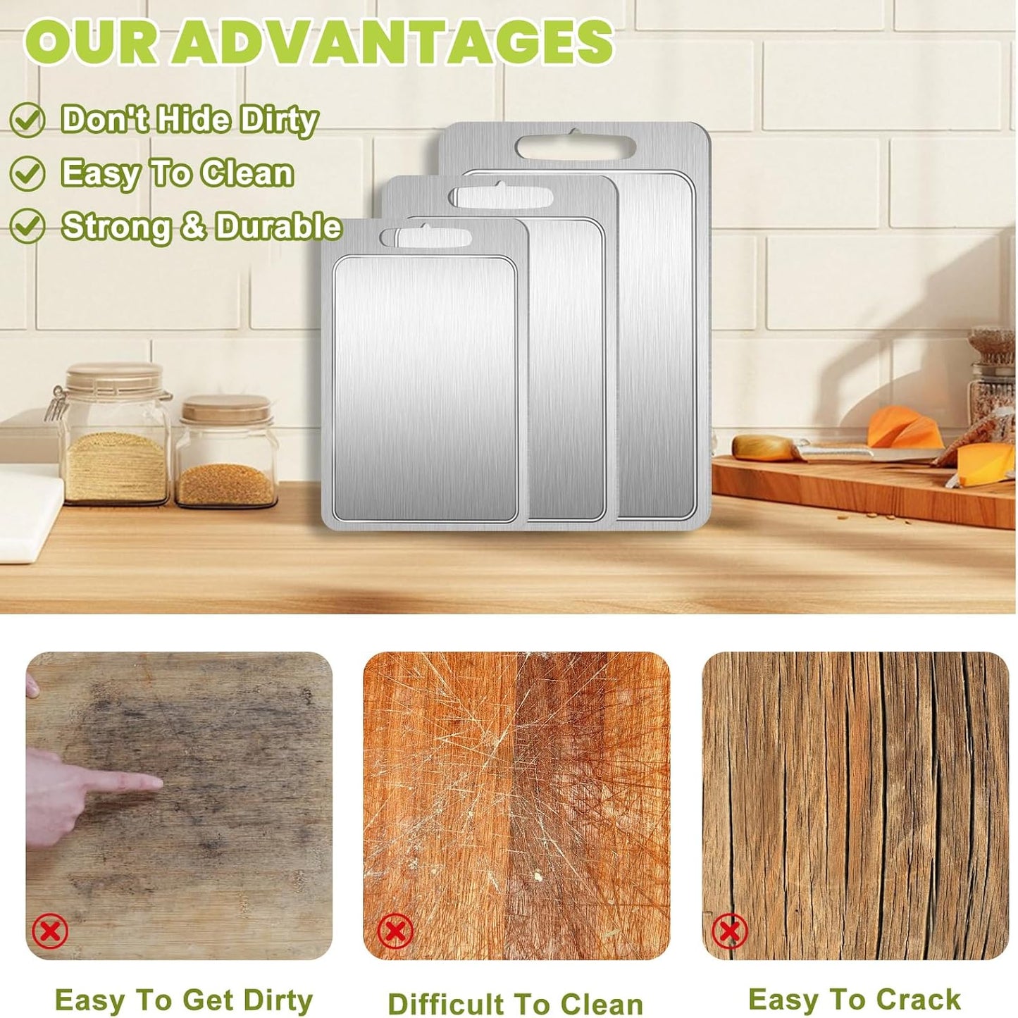 Titanium Cutting Board with Juice Groove-Pure Titanium Cutting Boards For Kitchen，Double-Sided Metal Chopping Board Titanware Cutting Mat for Cutting Meats, Fruits & Vegetables