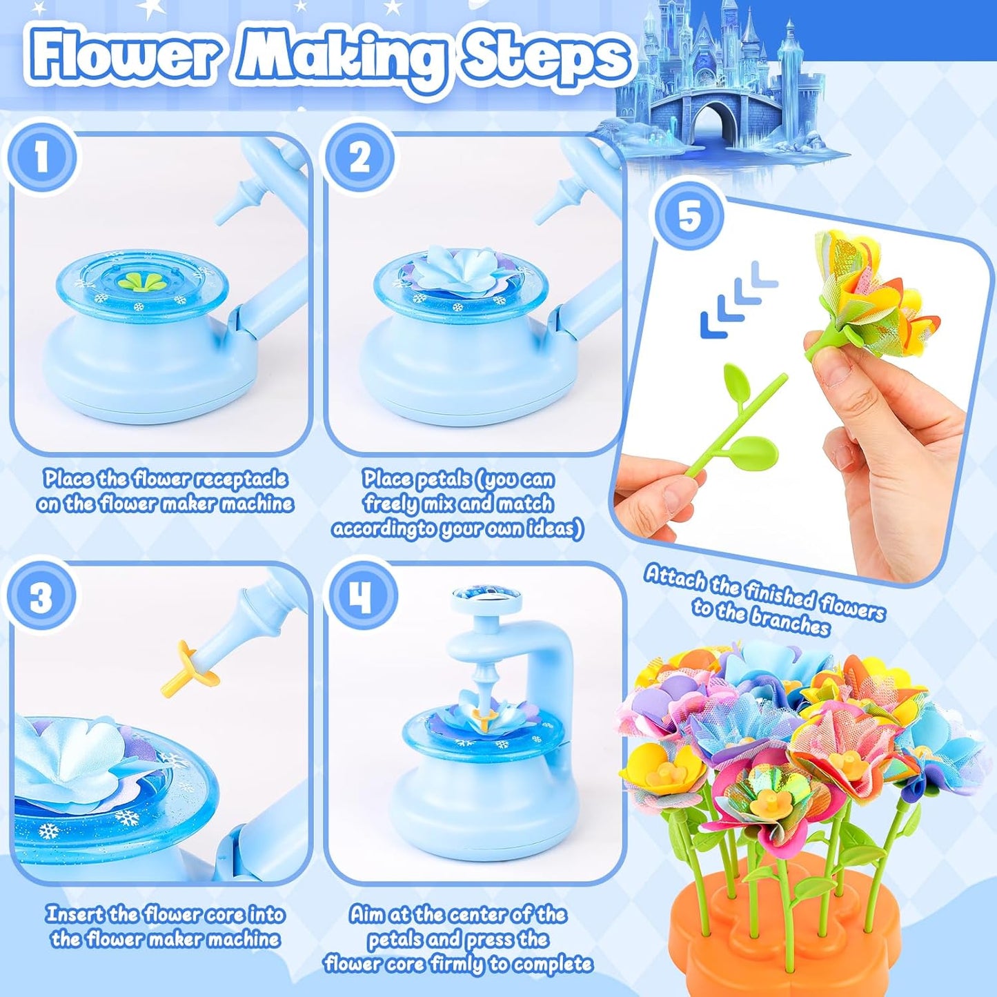 cosone Arts and Crafts Kits for Kids Age 3-12, Fabric Flower Bouquets Toys, DIY Craft Kits Toys for Kids, Ideal Gifts for Preschool Girls, Educational Handmade Frozen Toy for Girls Ages 3 4 5 6 7 8 9