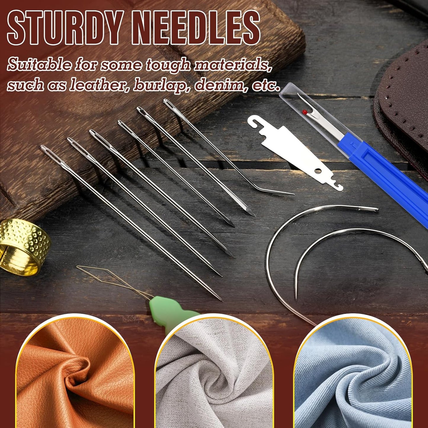 Repair Sewing Kit, Upholstery Needle and Thread Kit with 32 Yard Waxed Thread and 8 Pcs Heavy Duty Leather Needles for Hand Stitching, Canvas & Quilting - 0.55mm Round Waxed Green