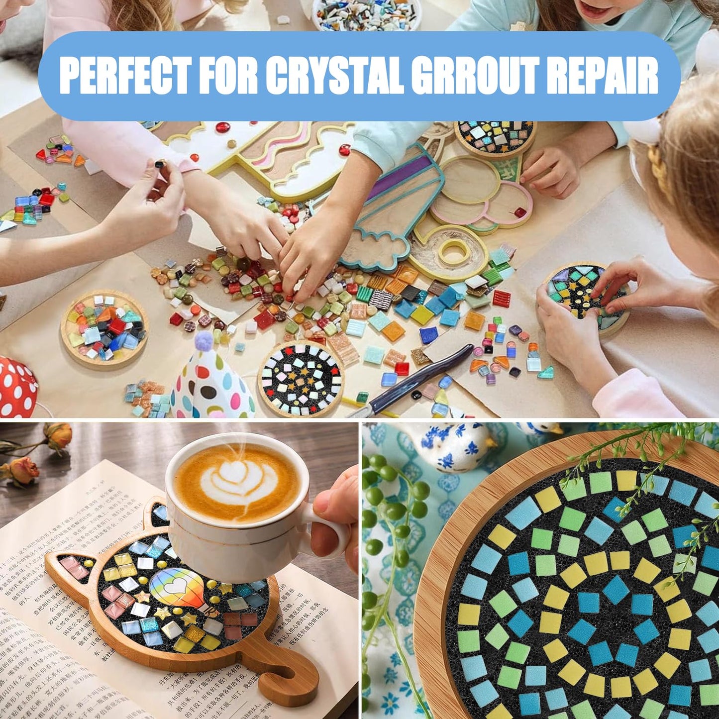 Mosaic Crystal Grout, Mosaics Tile Tools, Mosaic Tile Accessories – Essential for Handmade Grouting and Perfect for DIY Craft Projects (Black, 8.8oz)