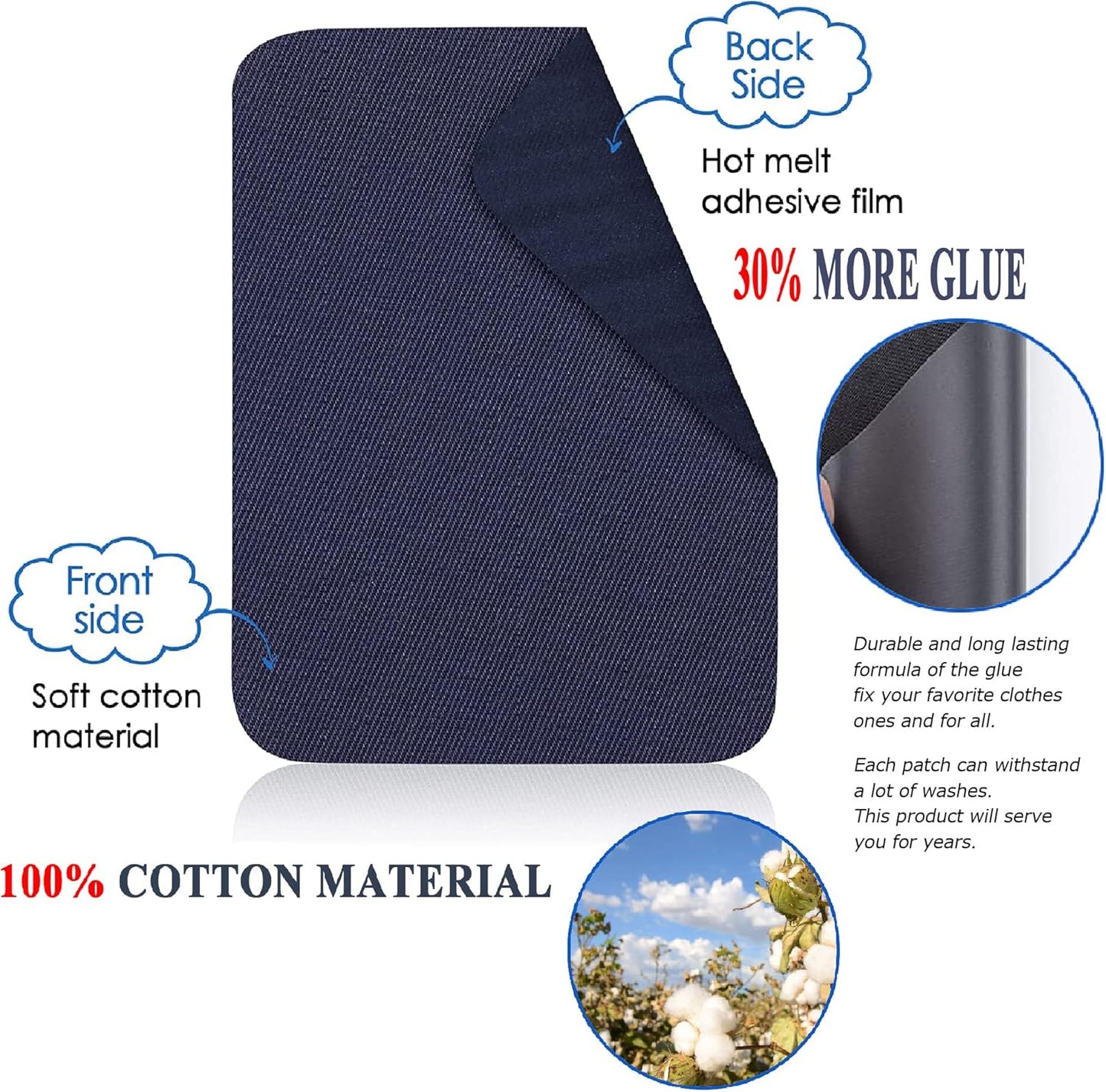 12PCS Fabric Iron on Patches Inside & Outside Strong Glue 100% Cotton Repair Patch for Clothes Pants Mending and Decorating, Beige