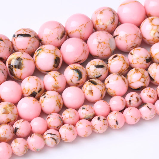 48PCS 8MM Pink Shell Turquoise Beads with Mother-of-Pearl Round Loose Natural Gem Beads for Jewelry Making 15